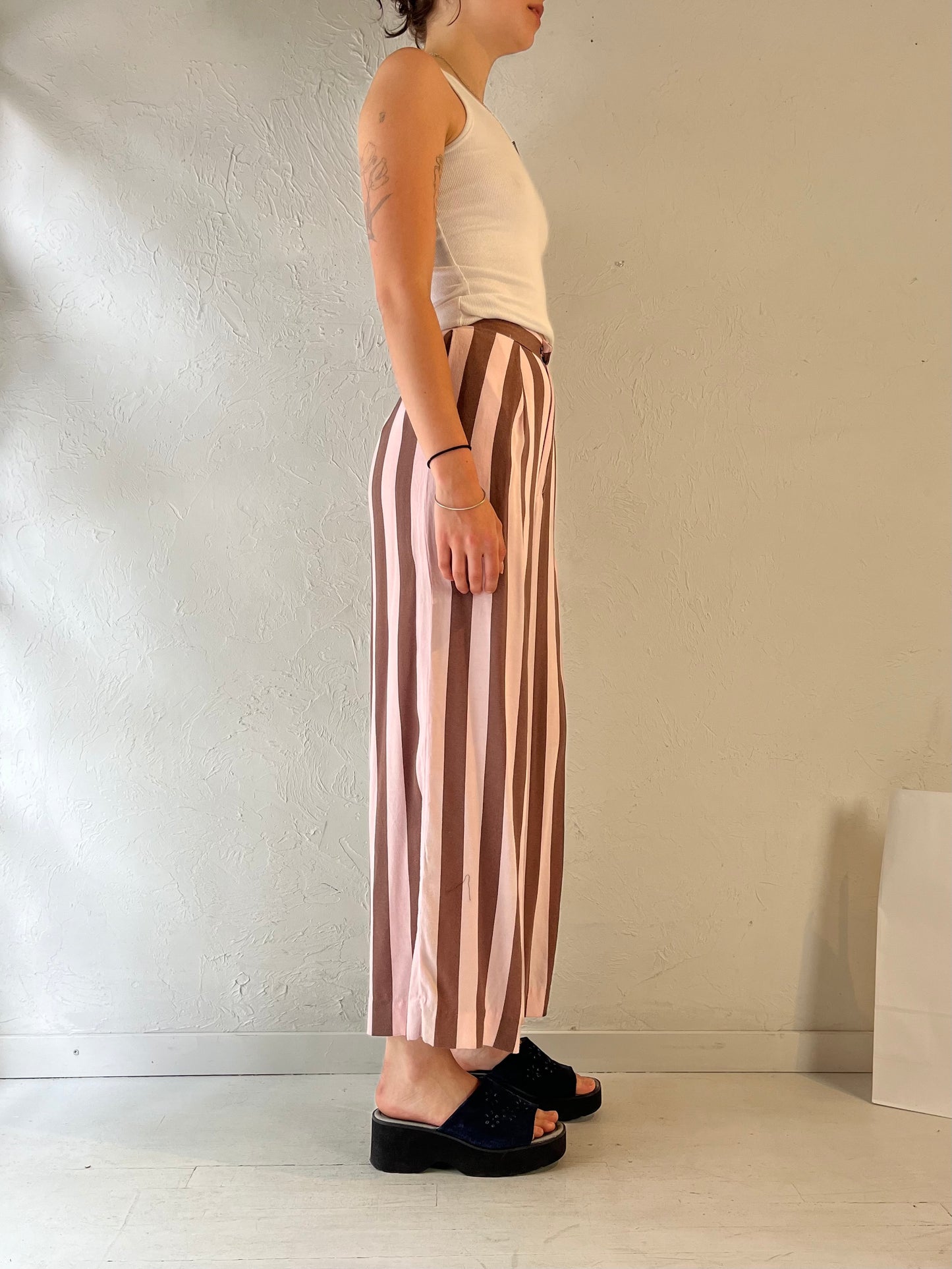 Vintage Handmade Pink and Brown Striped Pants / Small