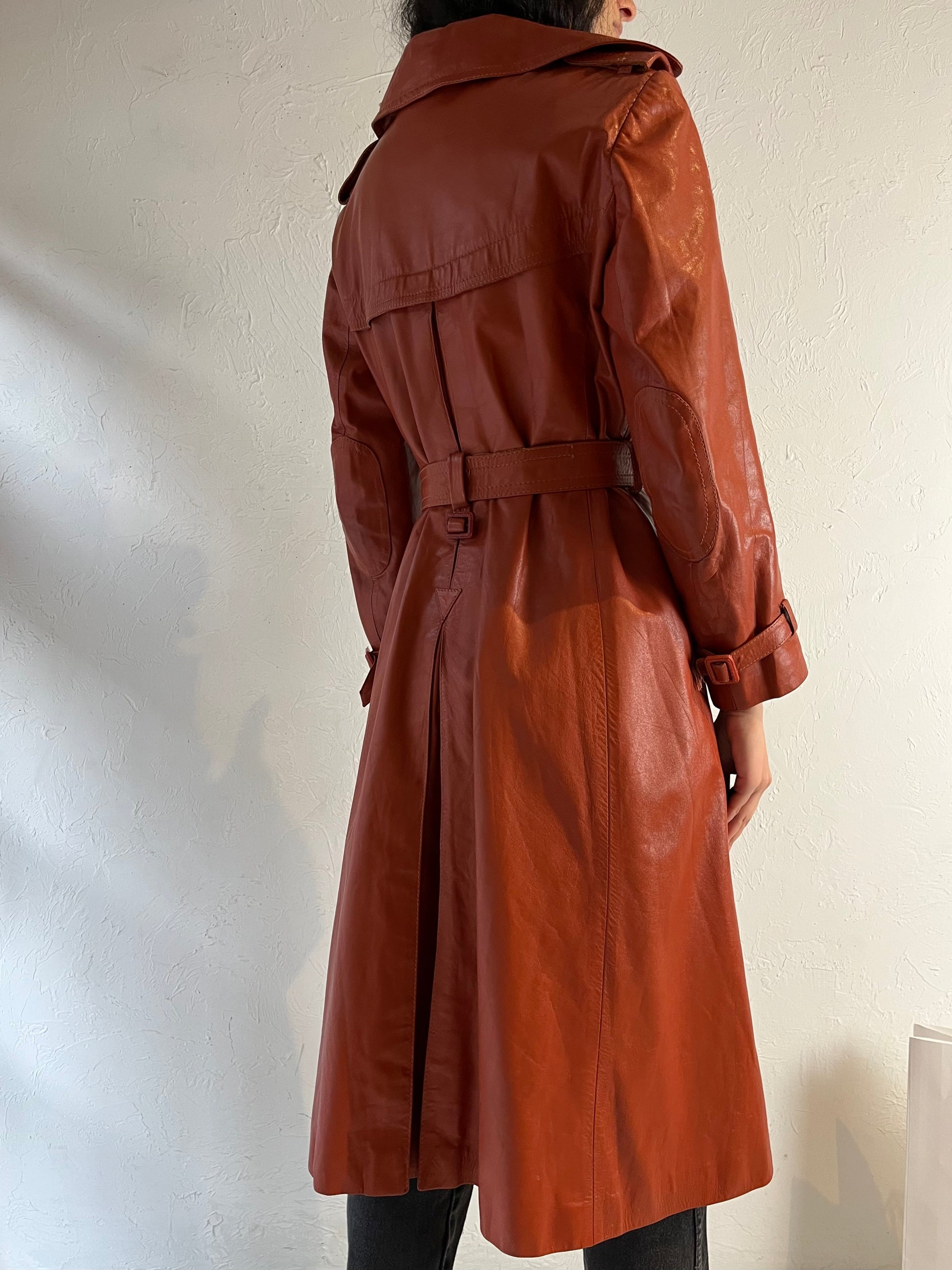 70s ‘Learsi’ Orange Leather Trench Coat / Small