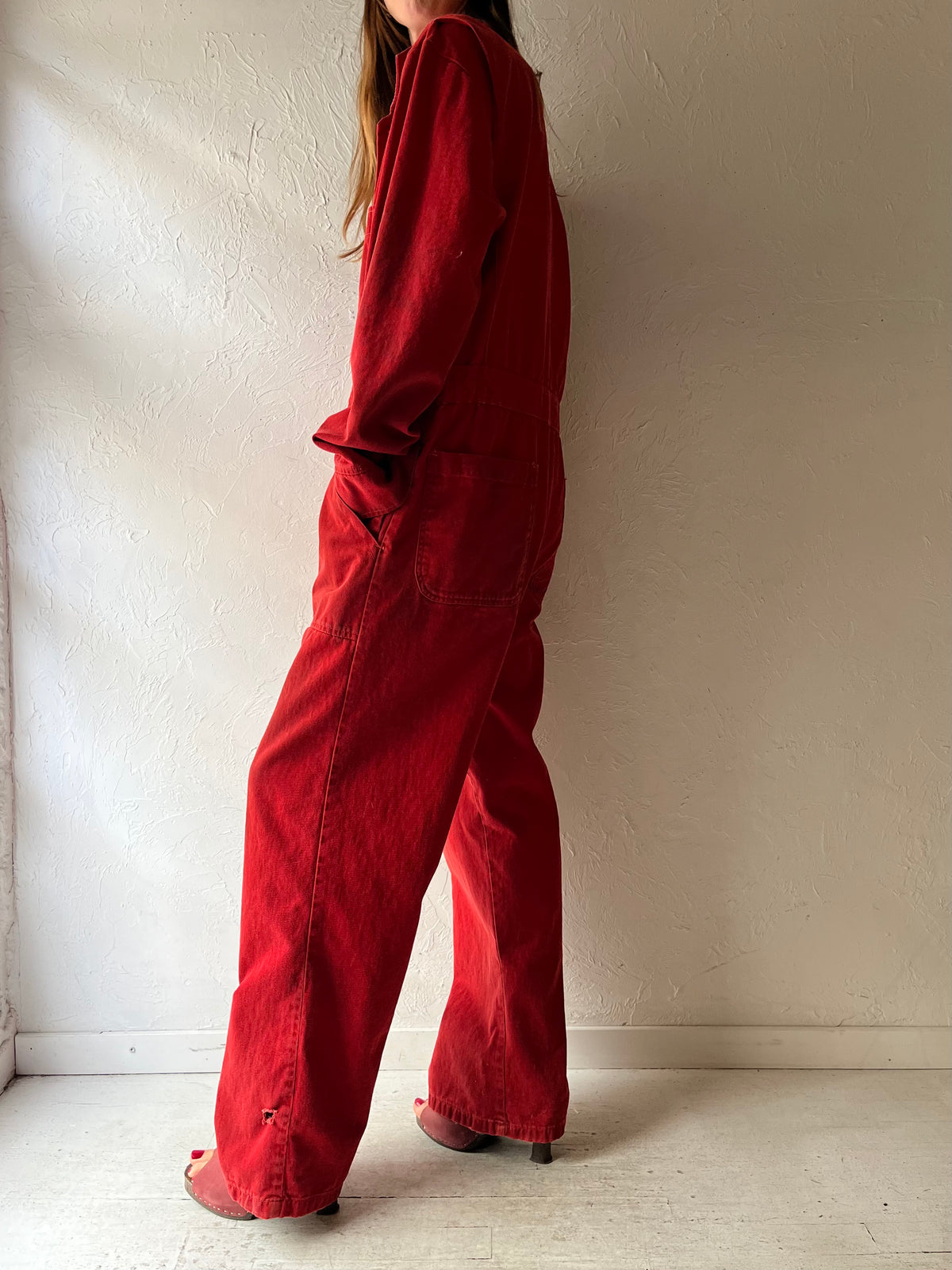 70s Red Cotton Workwear Boiler Suit / Large