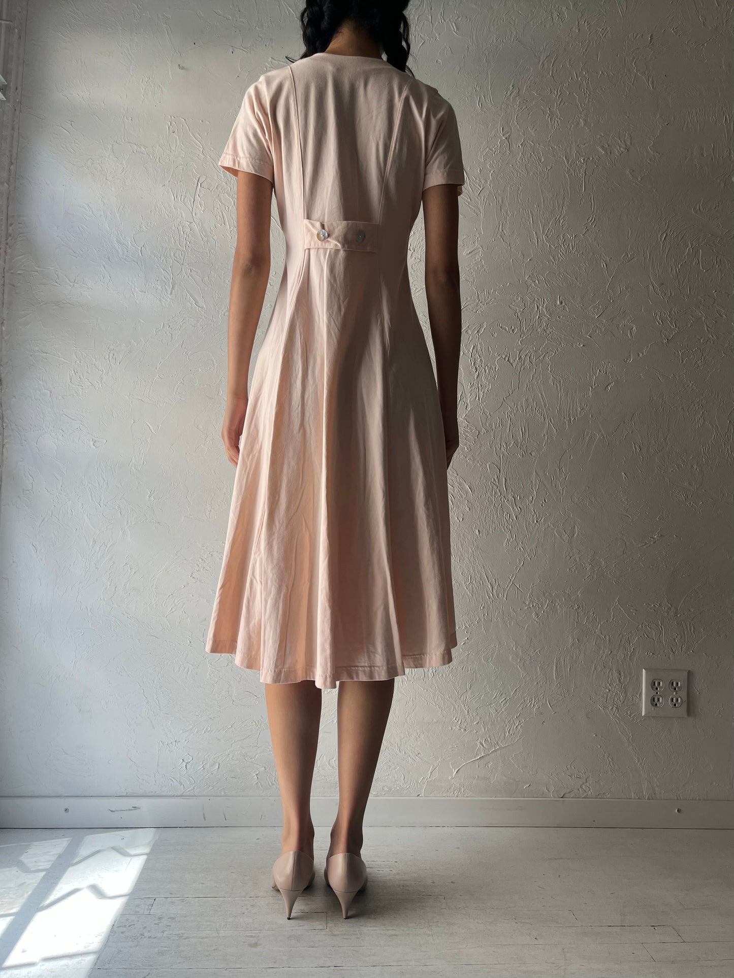 Y2k 'Coldwater Creek' Pale Pink Cotton Midi Dress / Small