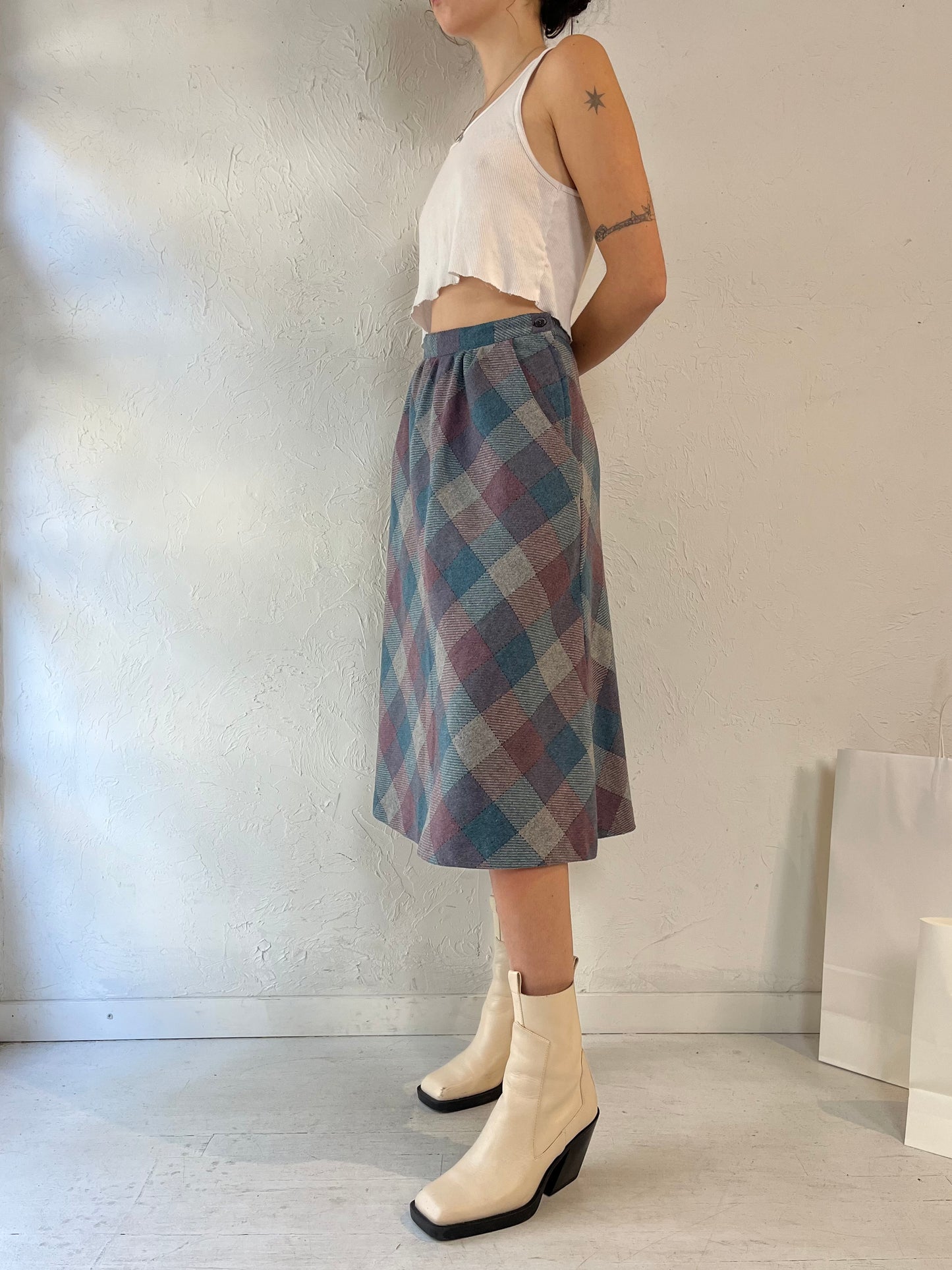 90s 'Beaujolais' Plaid Midi Skirt / Small