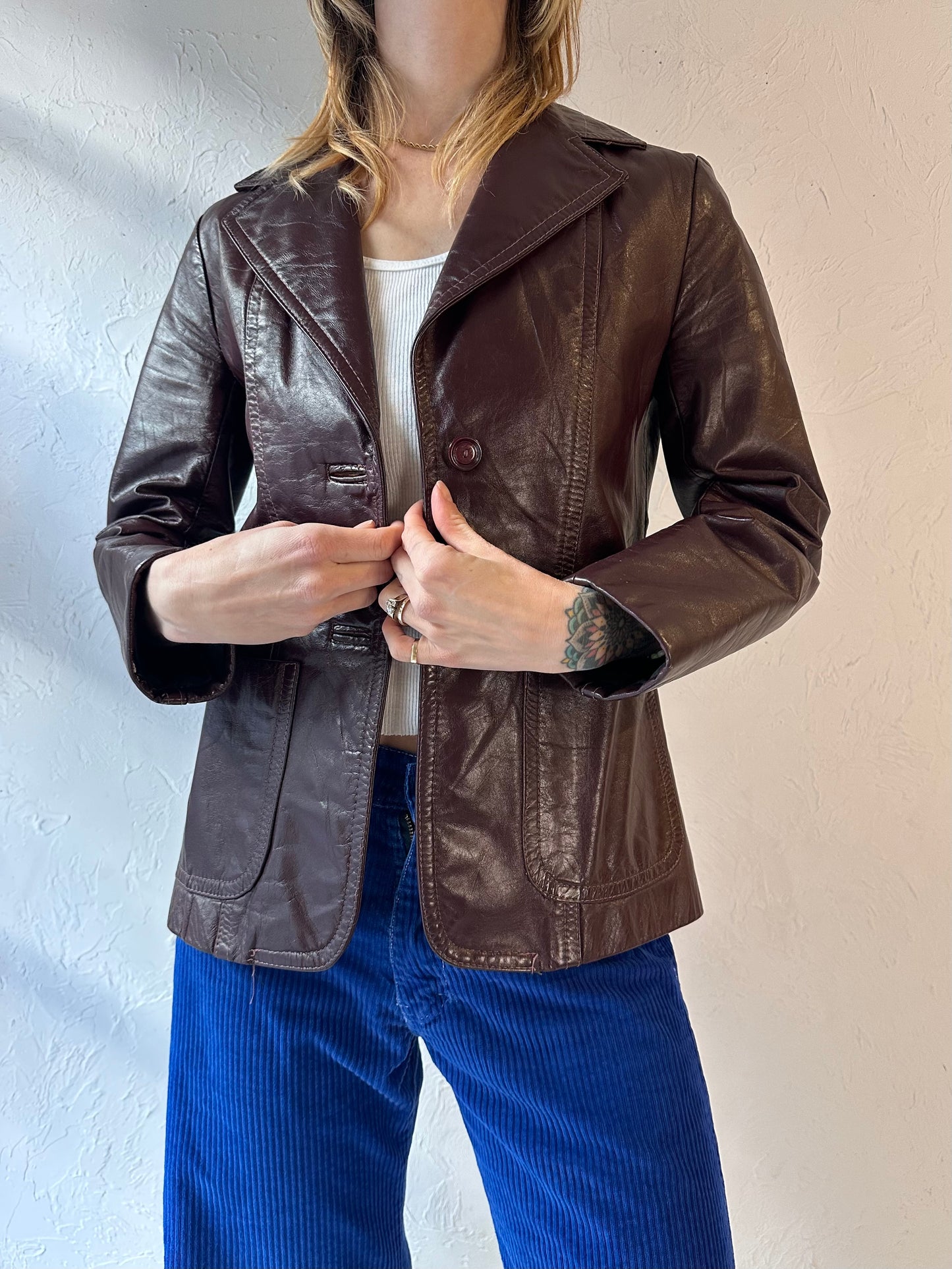 80s 'General Leather' Burgundy Leather Jacket / Small