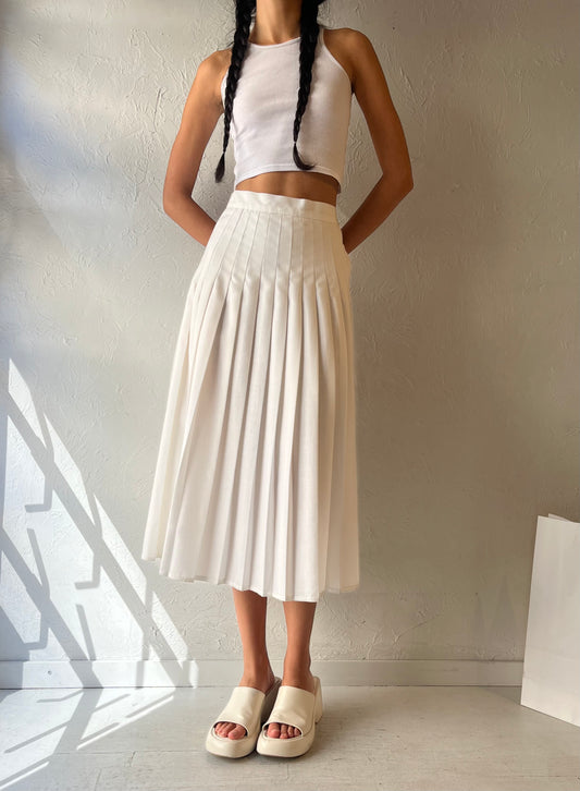 90s 'Tan Jay' White Pleated Midi Skirt / Small