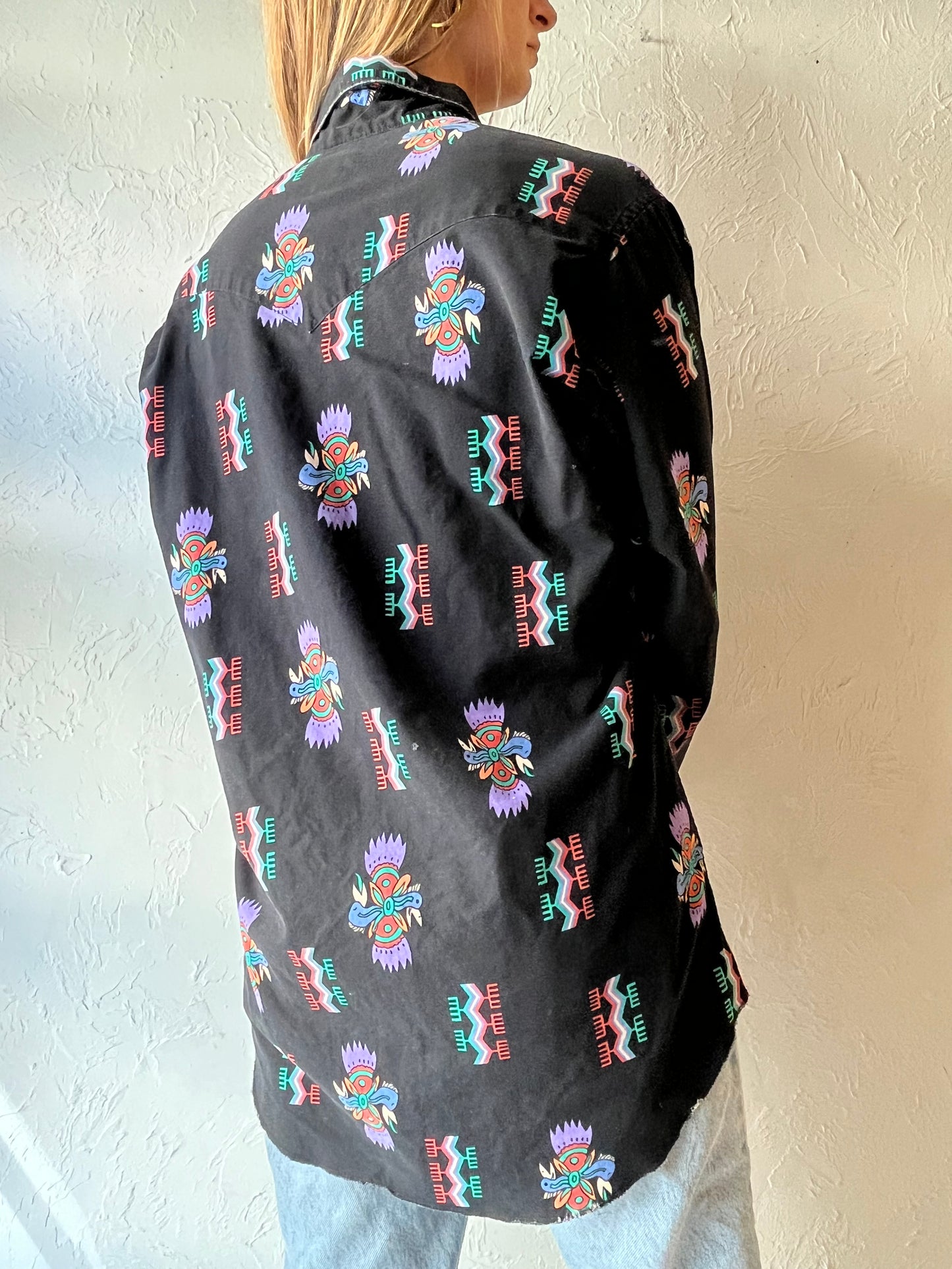 90s ‘Wrangler’ Novelty Print Button Up Western Shirt / Medium