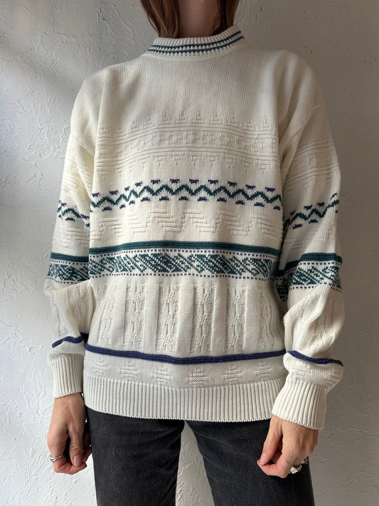 90s 'Club International' White Pullover Sweater / Medium