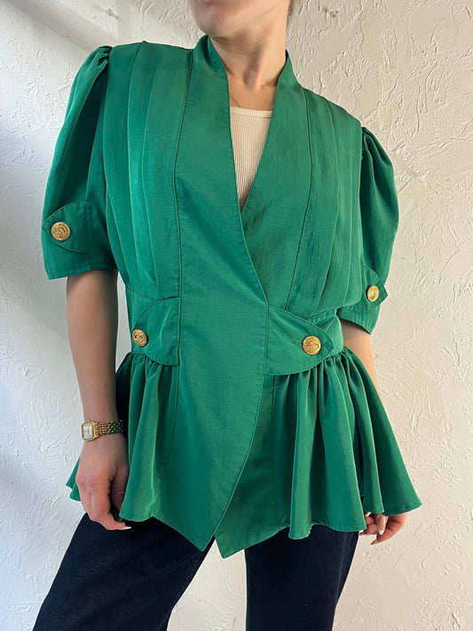 80s ‘Tazzia’ Green Ruffle Blouse / Medium