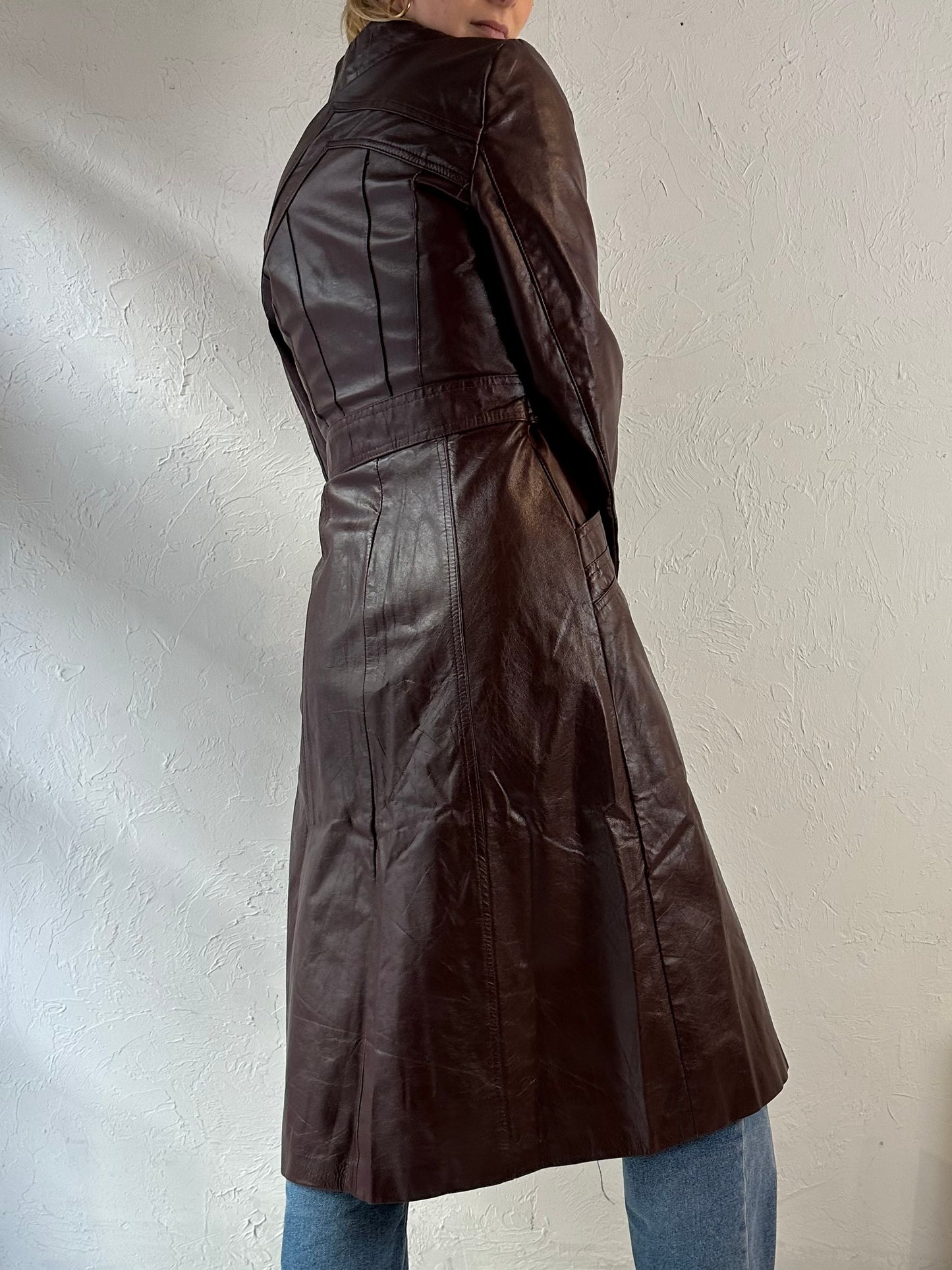 70s 'Wilsons' Burgundy Leather Trench Coat / Small