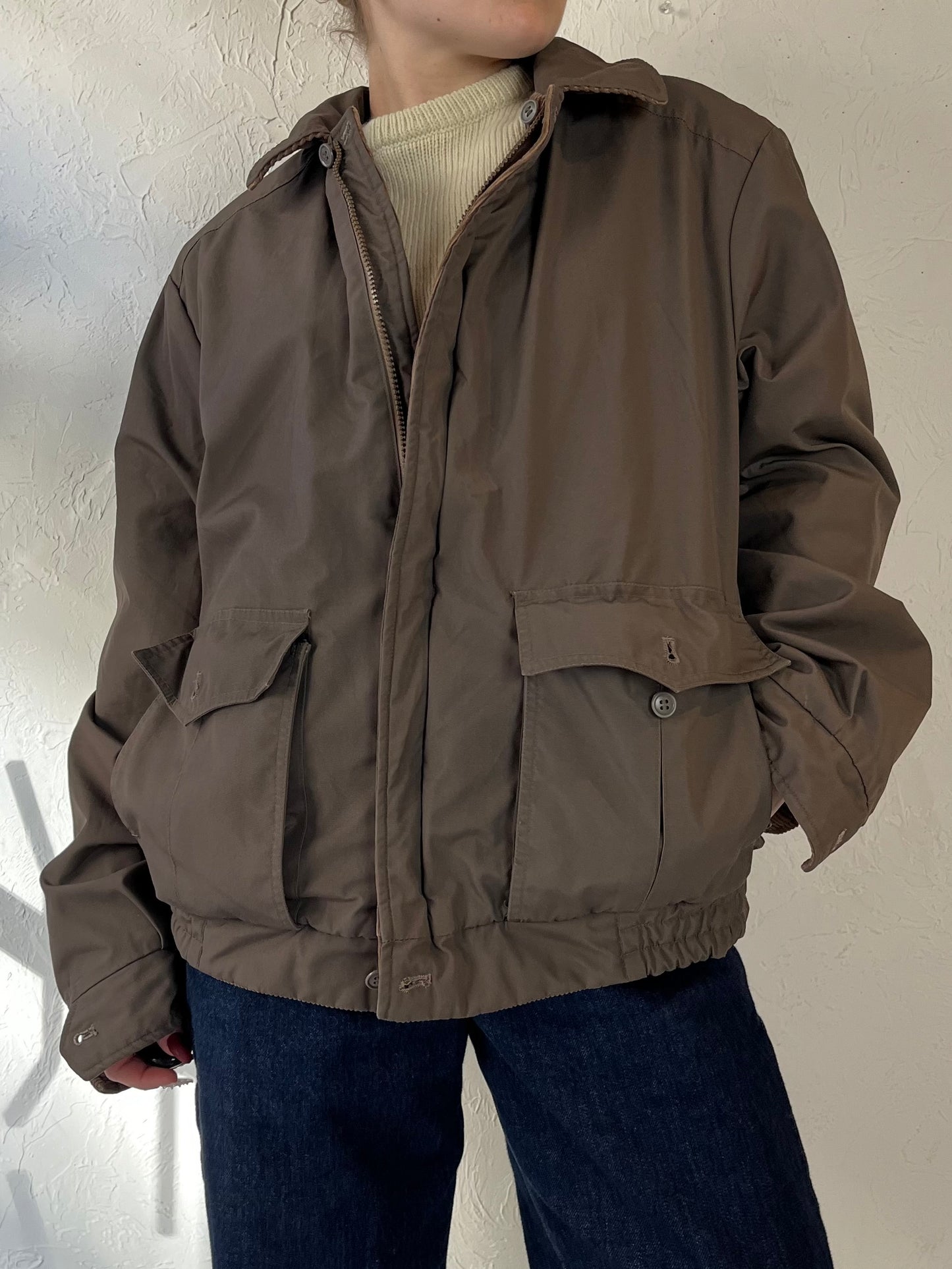 90s ‘Sport Crest’ Brown Corduroy Reversible Bomber / Medium