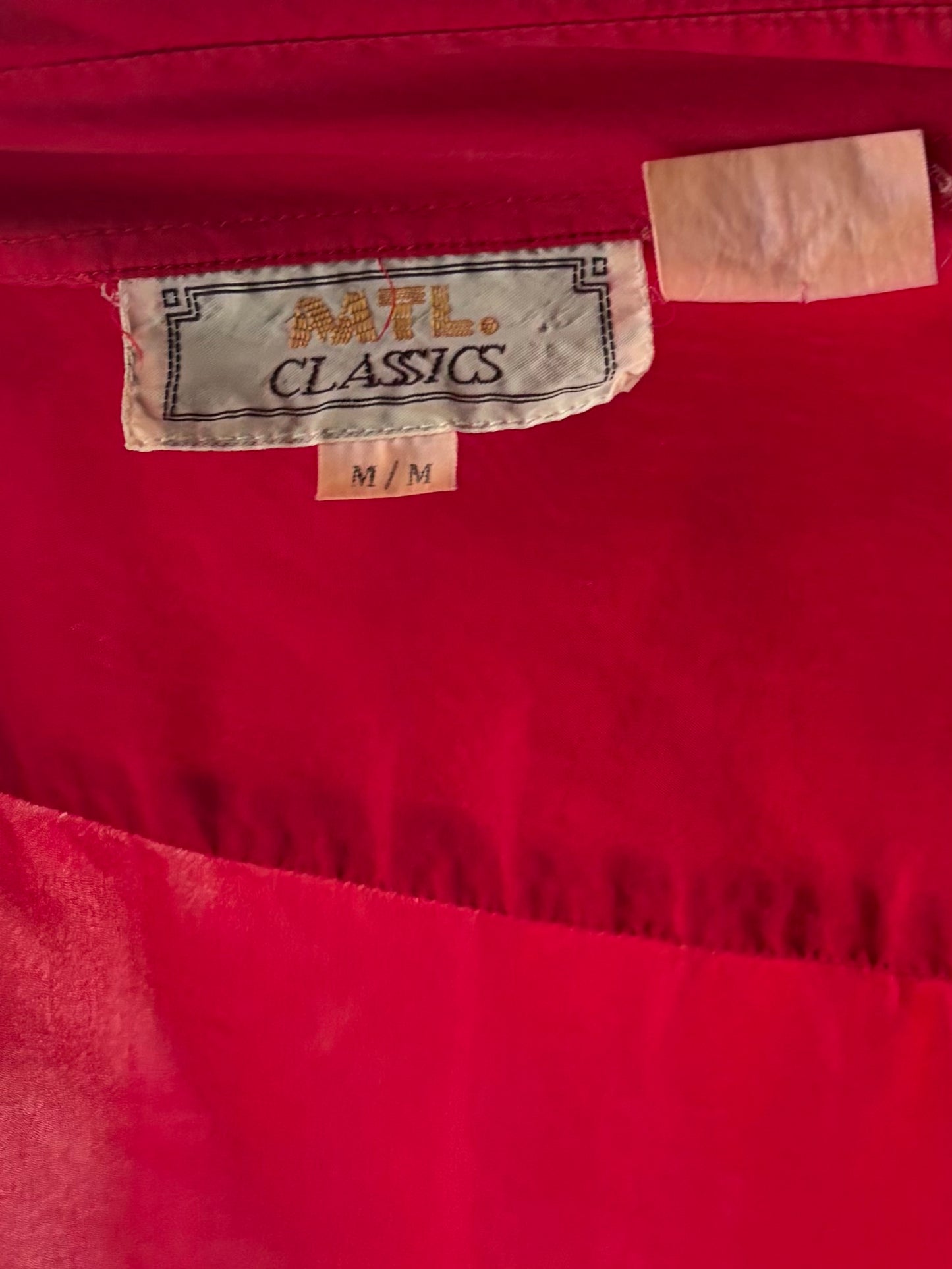 90s 'MTL' Red Silk Shirt / Medium