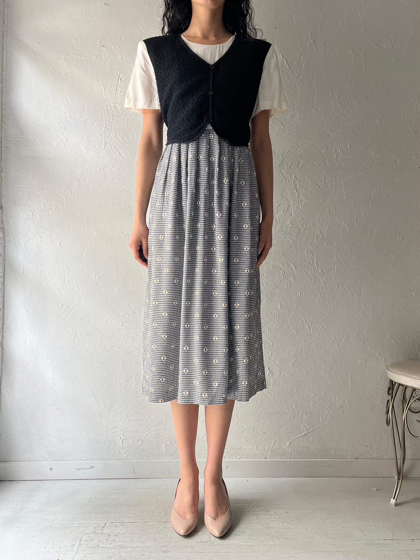 80s 'Alison Che' Vest Midi Dress /  Large