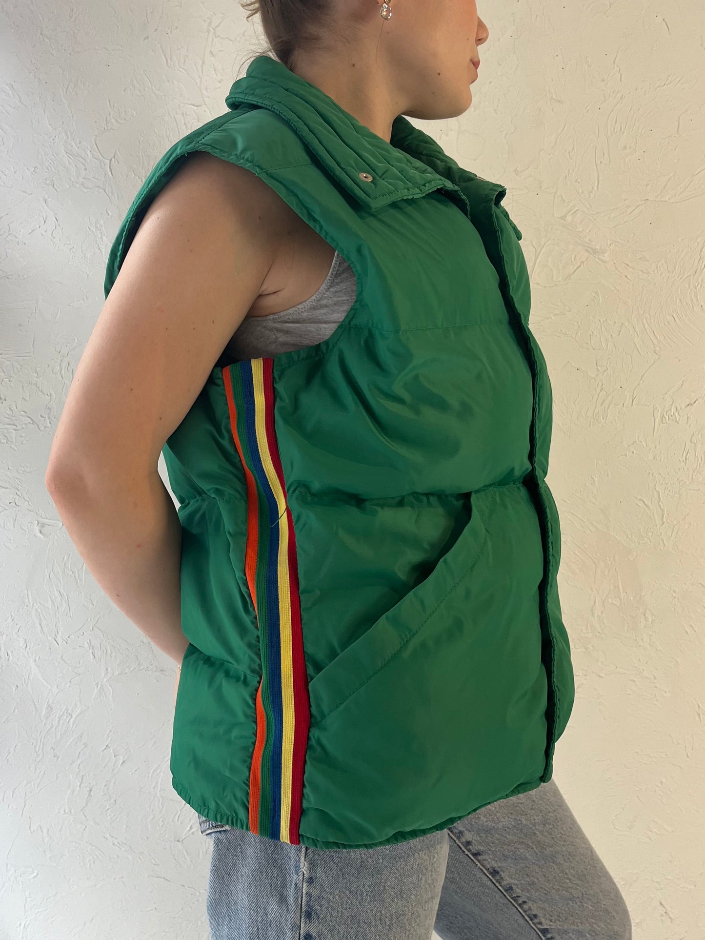 80s 'Topher' Green Quilted Nylon Down Puffer Vest / Large