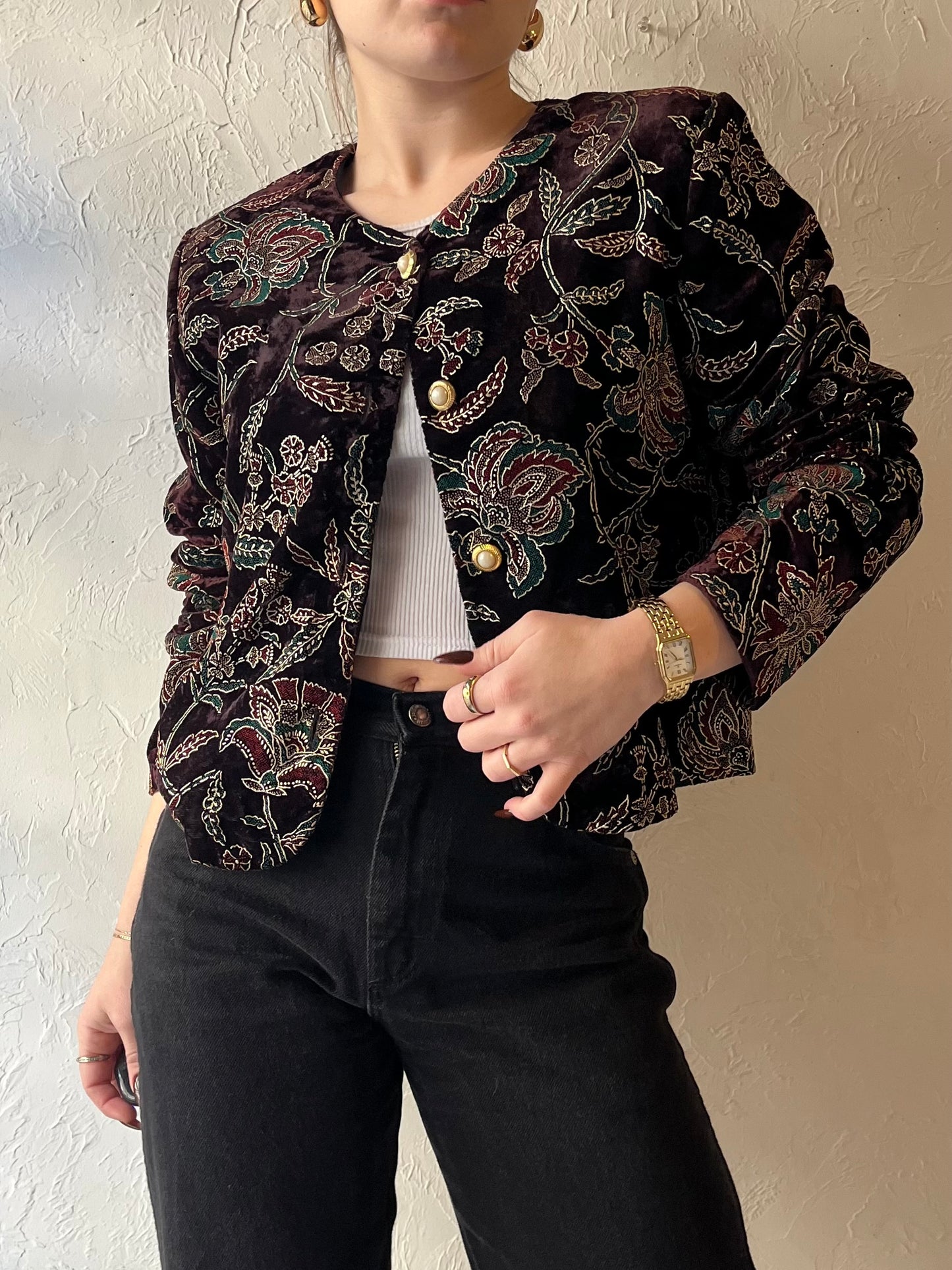 90s ‘Tres Paquette’ Floral Velvet Jacket / Medium