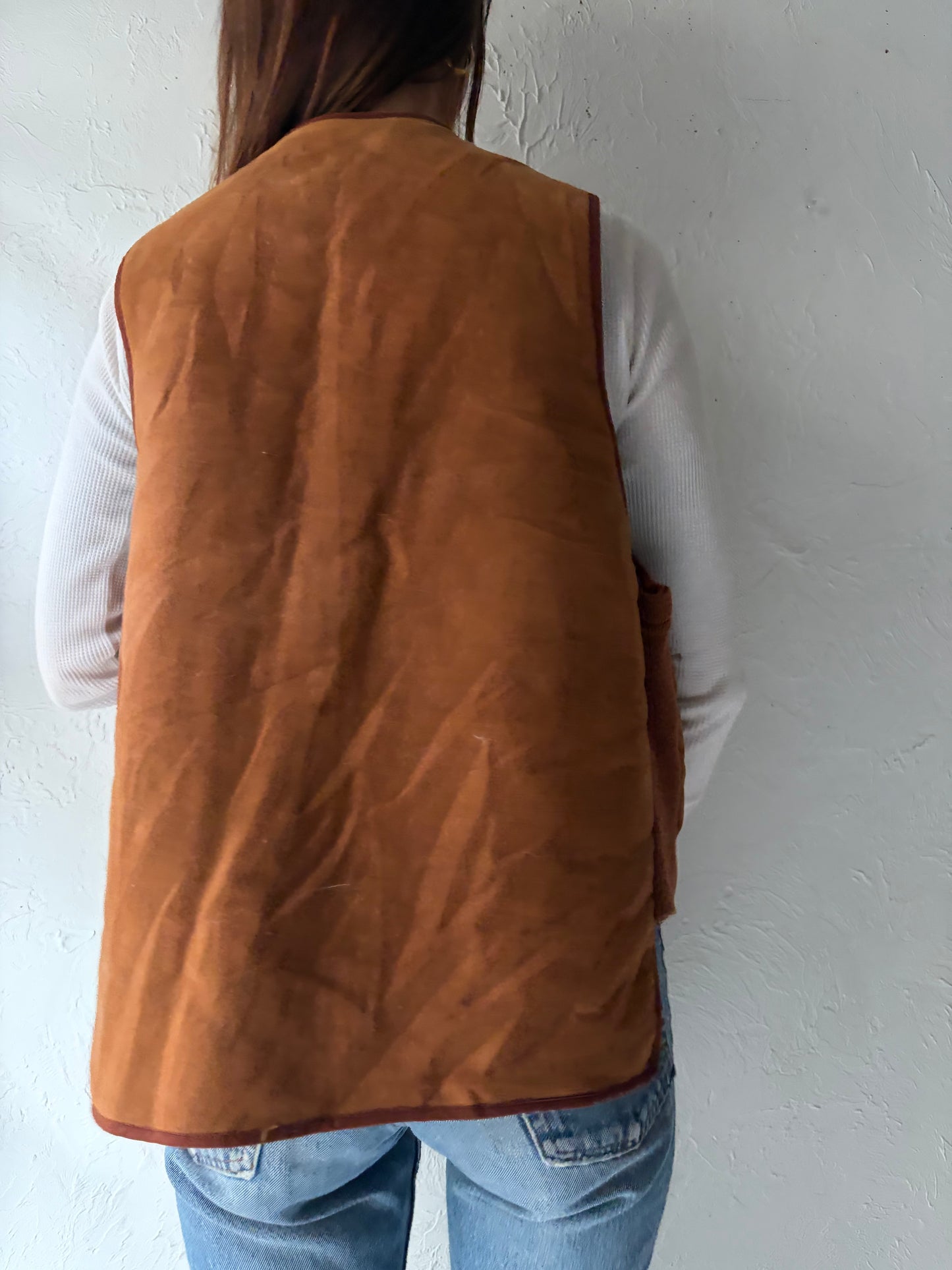 Vintage Micro Suede Faux Shearling Lined Vest / Medium