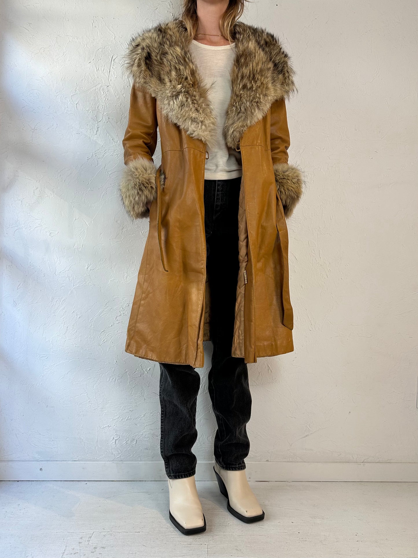 70s 'Hurtiq Furriers' Leather Penny Lane Coat / Small