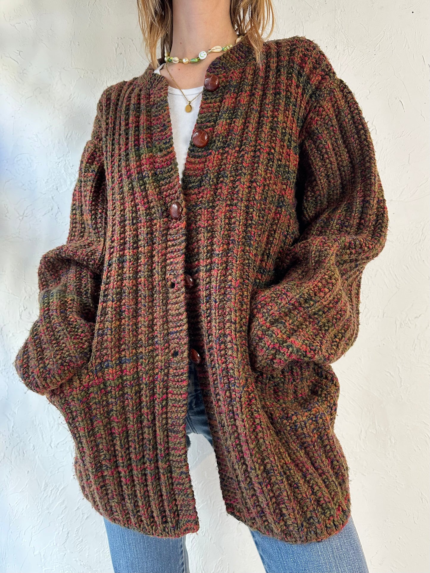 Vintage Hand Knit Thick Cardigan Sweater / Large