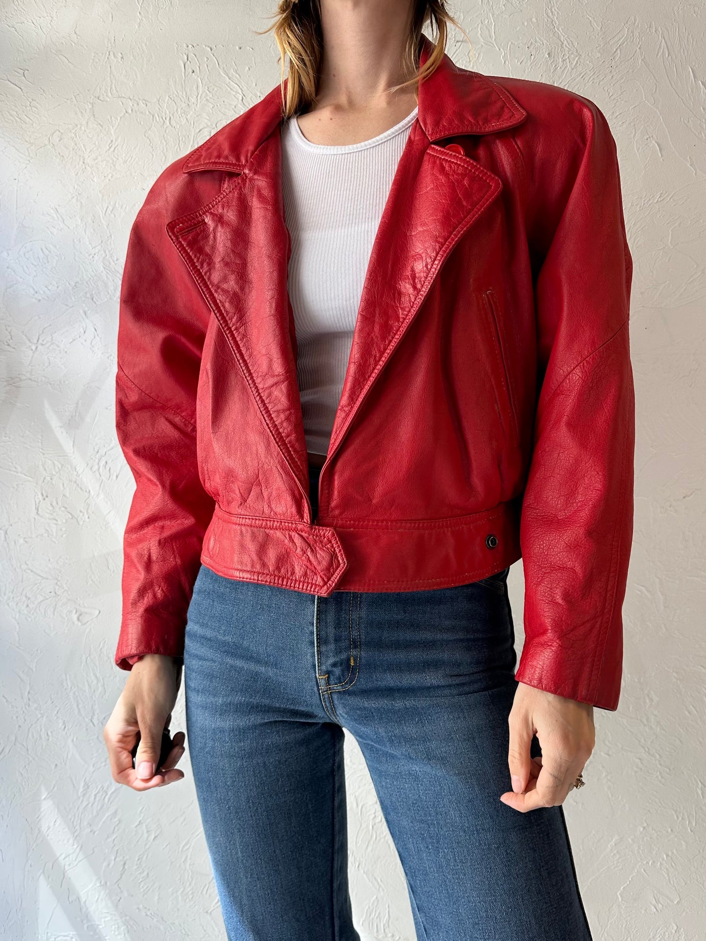 90s 'Wilsons' Red Leather Jacket / Medium