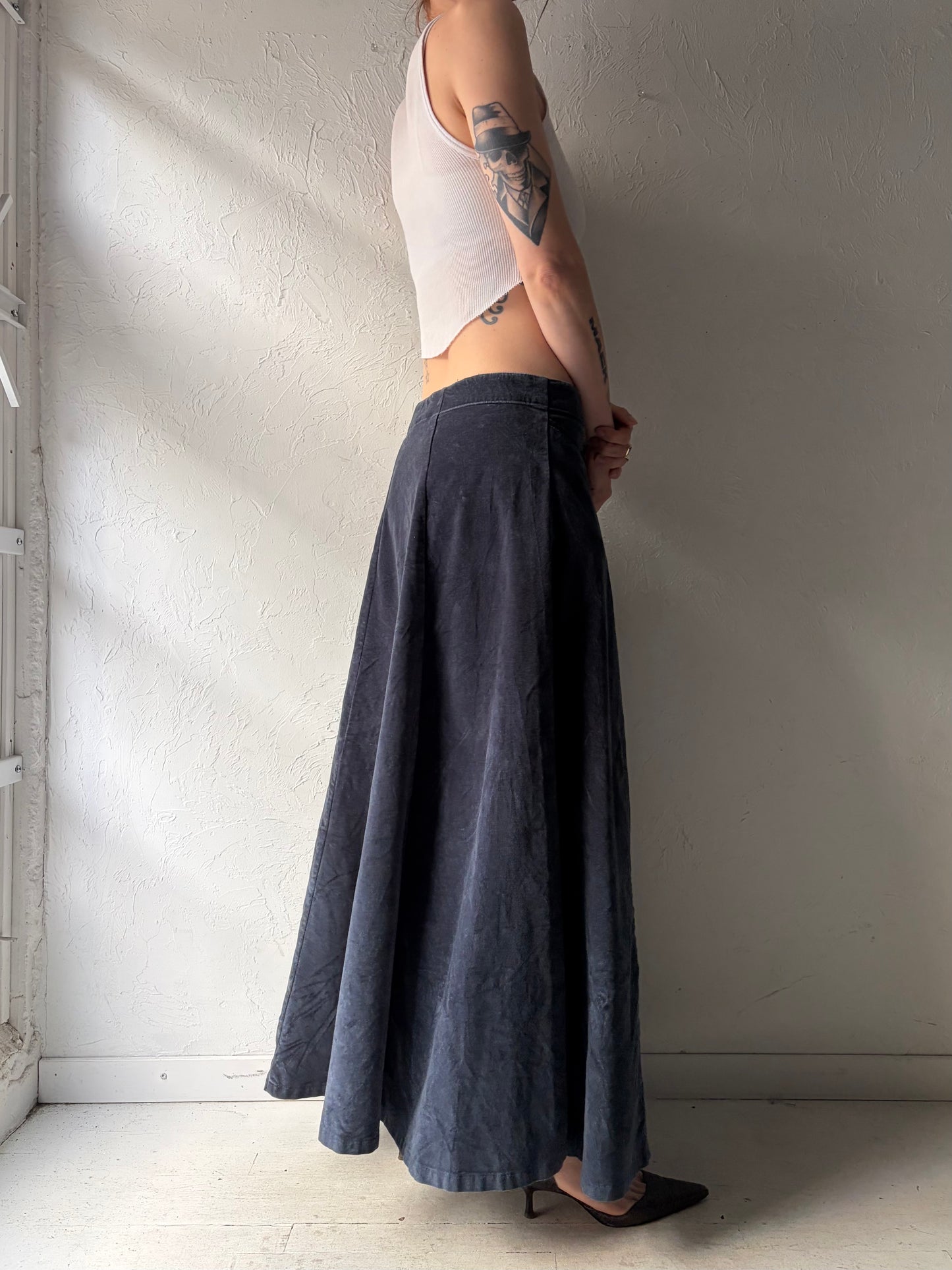 90s 'Tommy Hilfiger' Blue Velvet Grunge Maxi Skirt / Medium