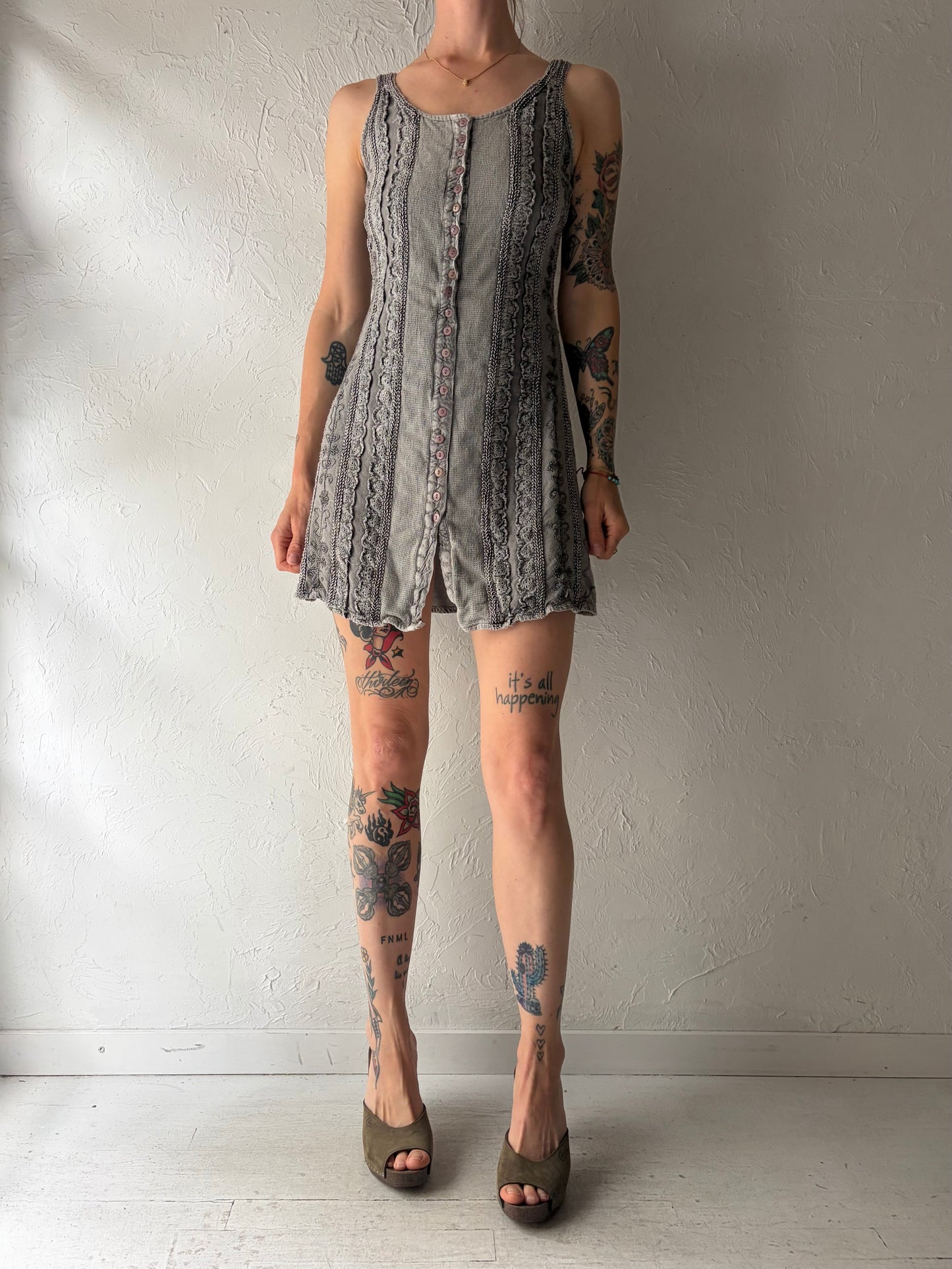 90s 'Ultimatum' Gray Fairycore Mini Dress / Small