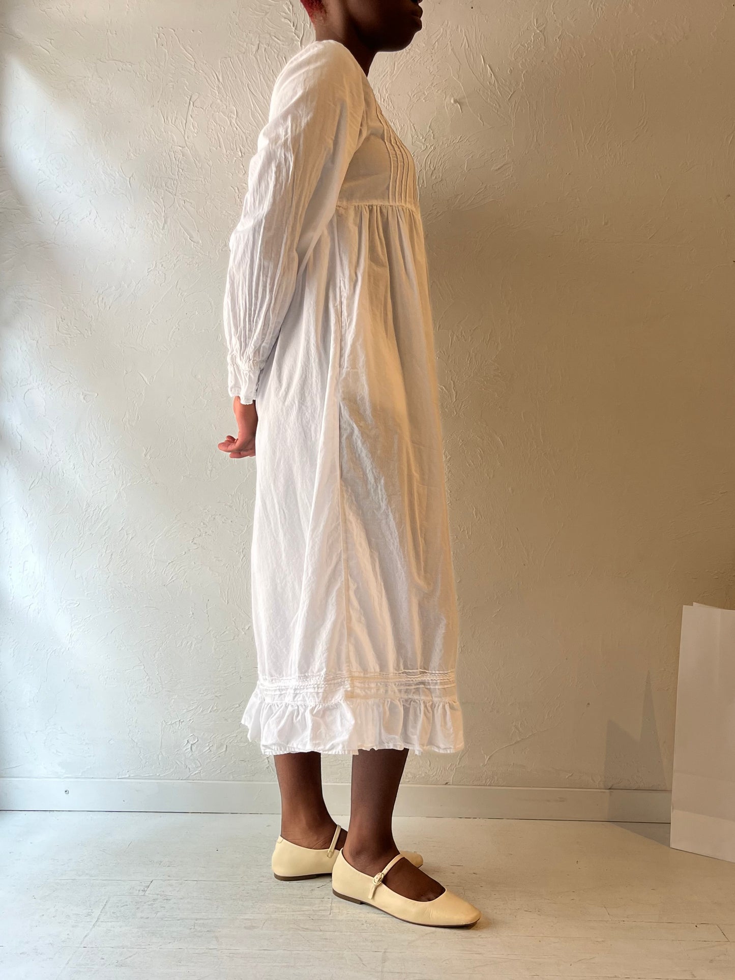 90s 'Gilligan O Malley' White Cotton Maxi Dress / Medium