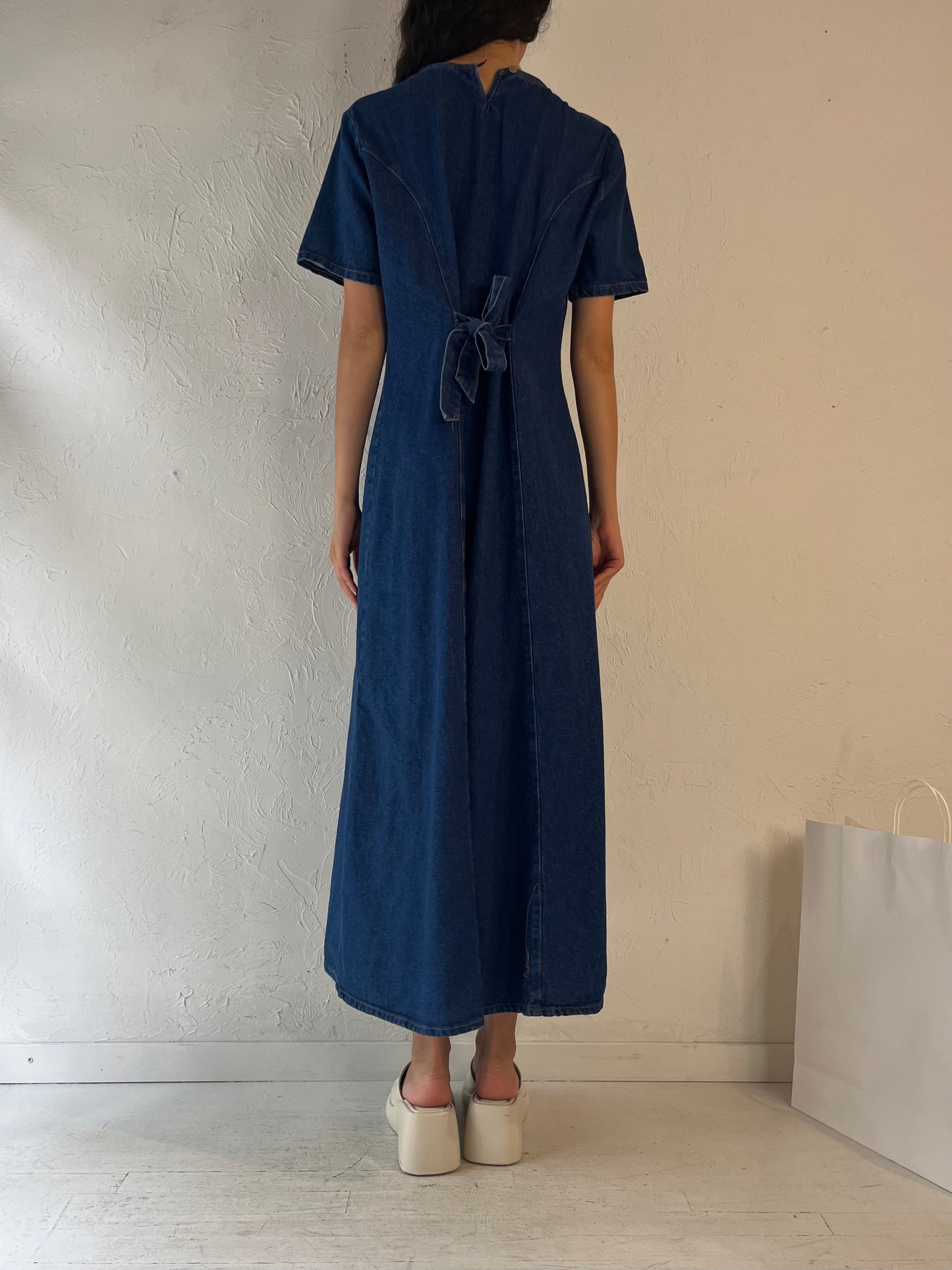 90s 'Marylin' Denim Maxi Dress / Small