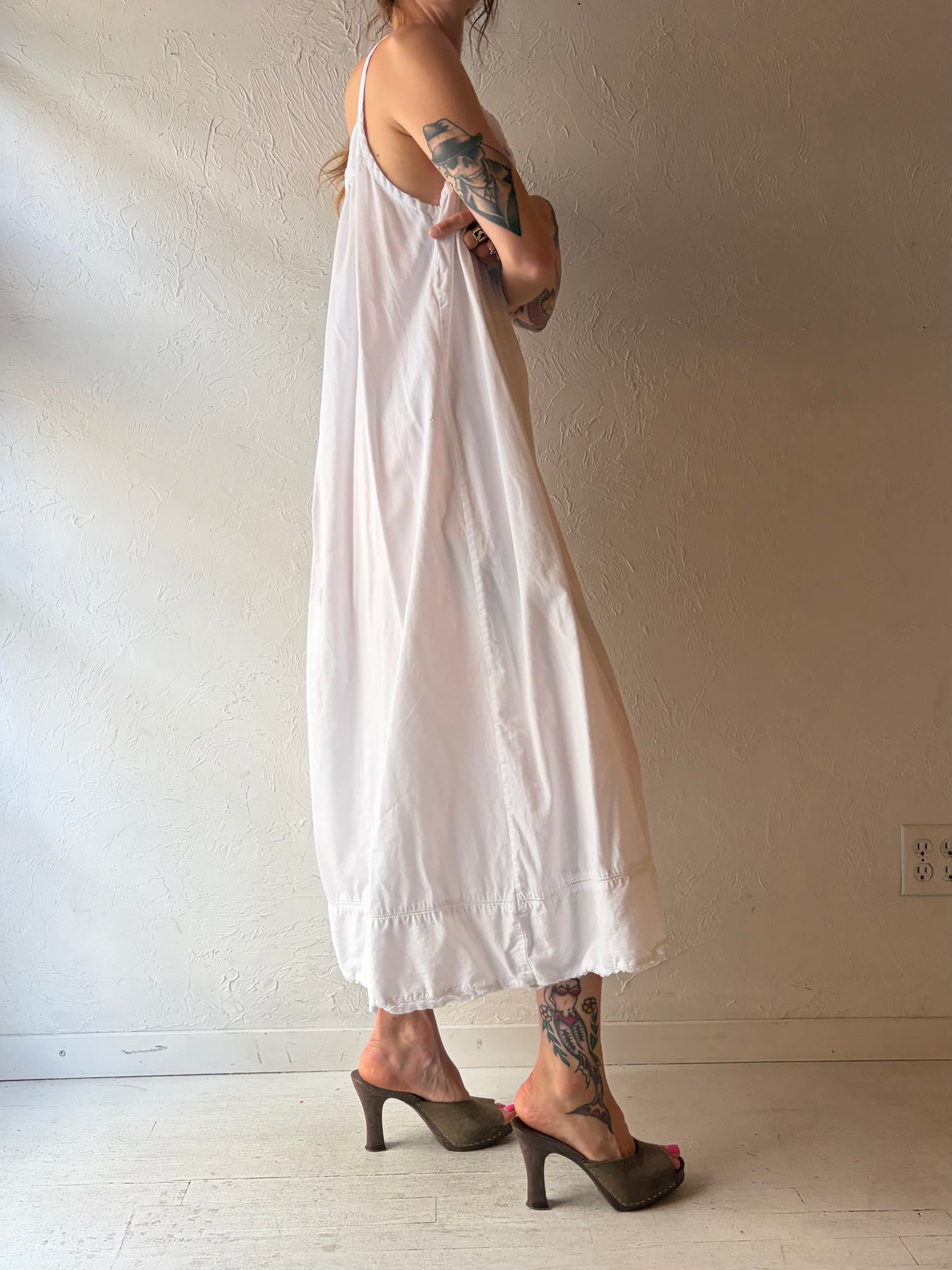 Y2k 'Cabernet' White Cotton Embroidered Dress / XL