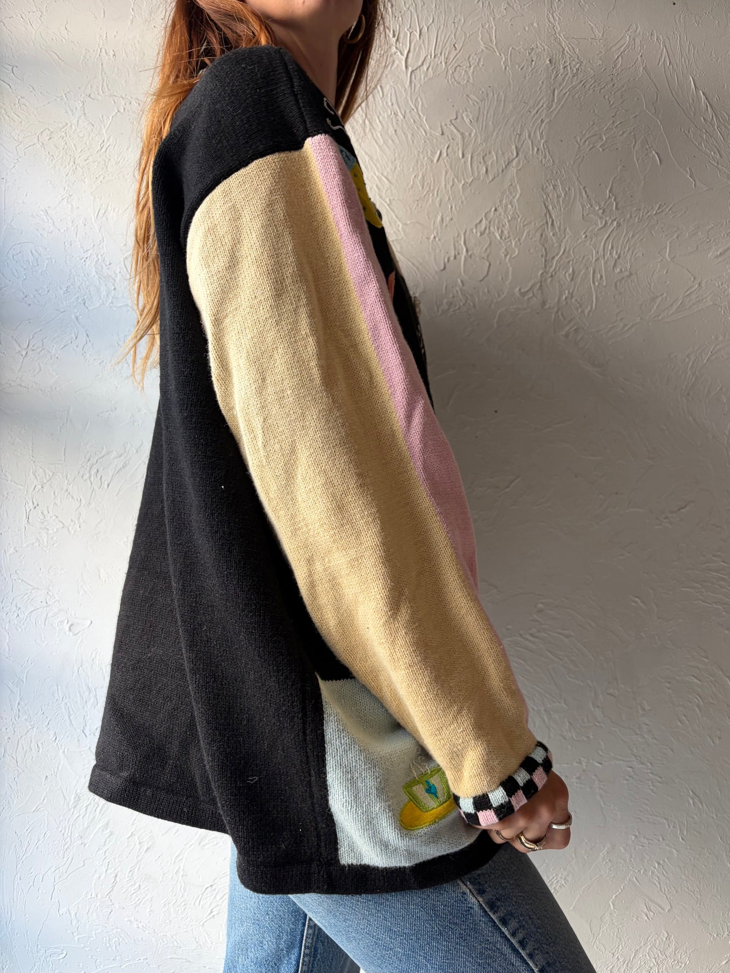 90s 'Story Board Knits' Teapot Cardigan Novelty Knit Sweater Cozy Grandma Cottagecore Retro Button Up / XXL