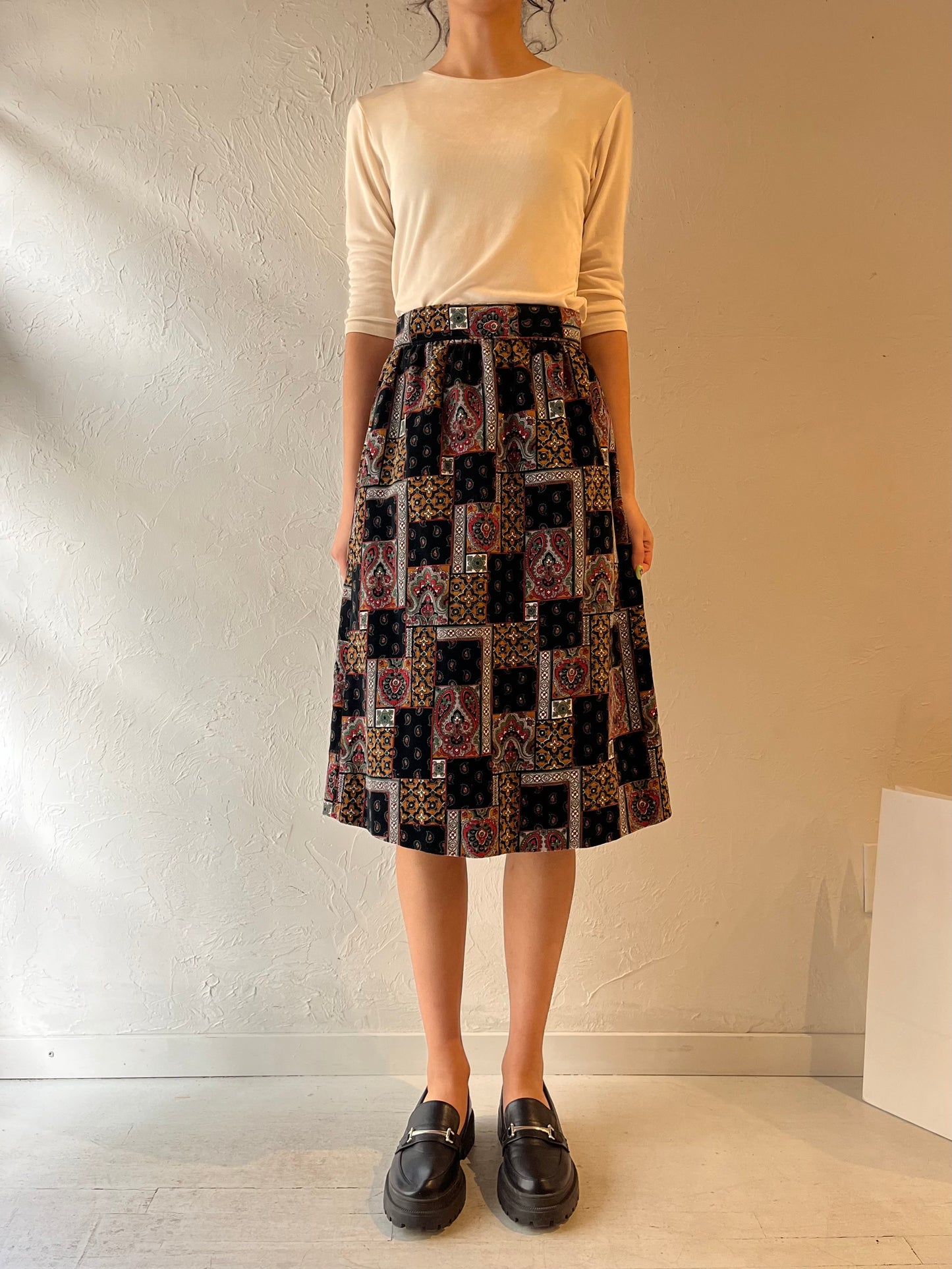 Vintage Handmade Velvet Midi Skirt / Small