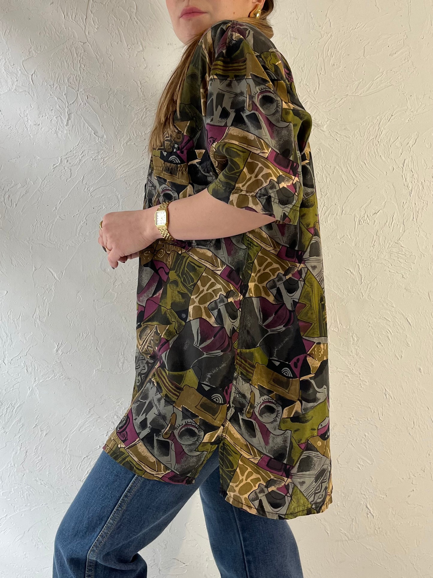 90s ‘Setosa’ Oversized Patterned Silk Blouse / Small