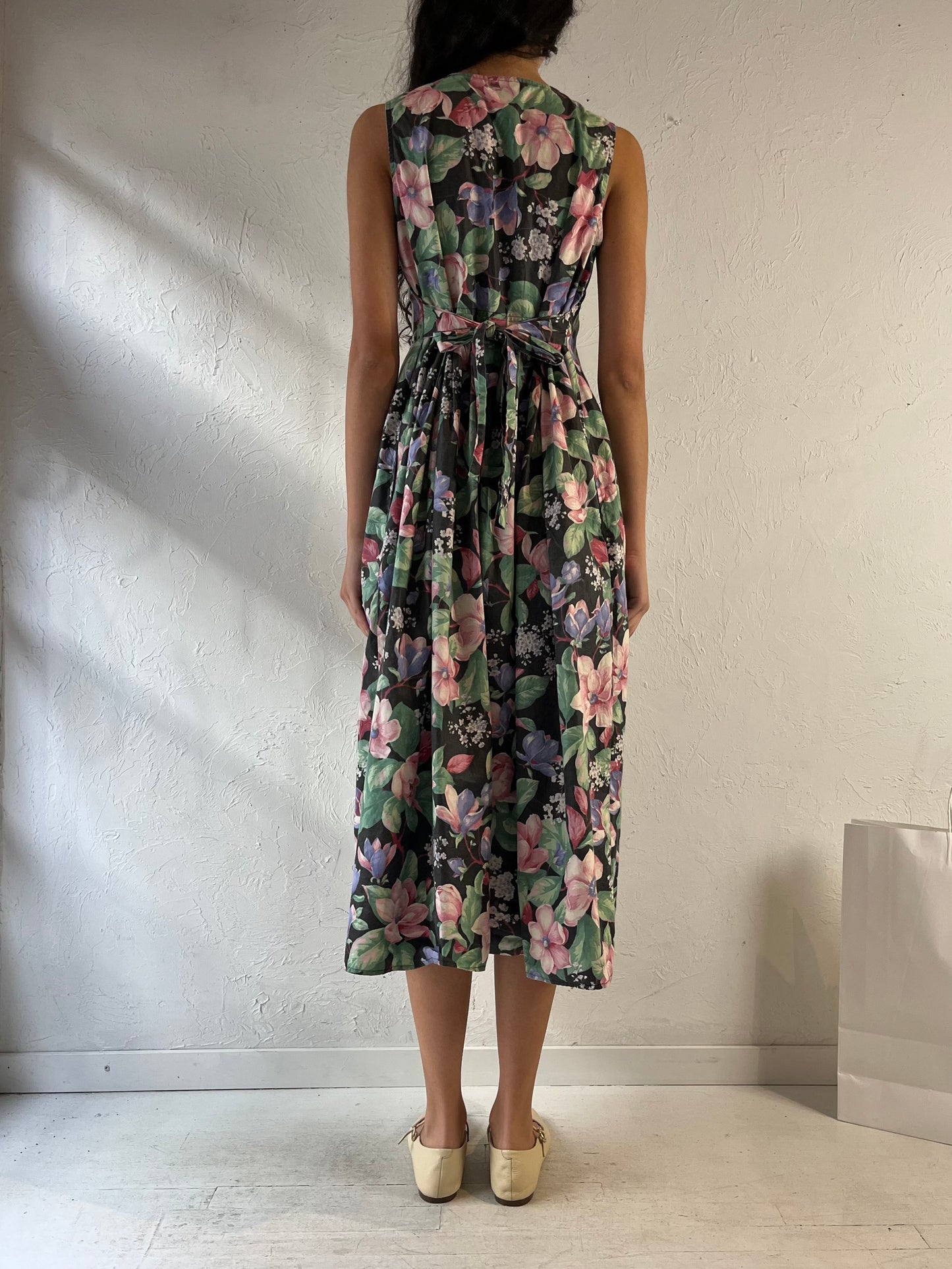 90s ‘Faith Mountain’ Sleeveless Floral Print Dress / Small