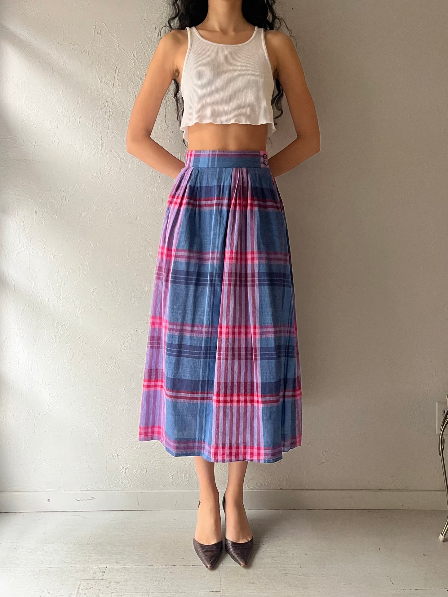 70s 'Frank Borenstein' Plaid Midi Skirt / XS