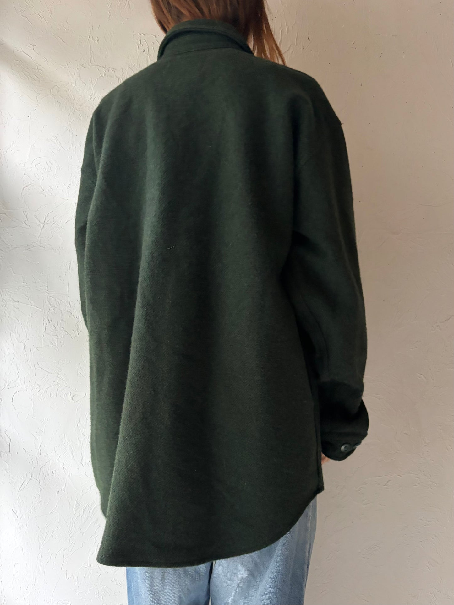Y2k 'Woolrich' Green Wool Shirt Jacket / Large