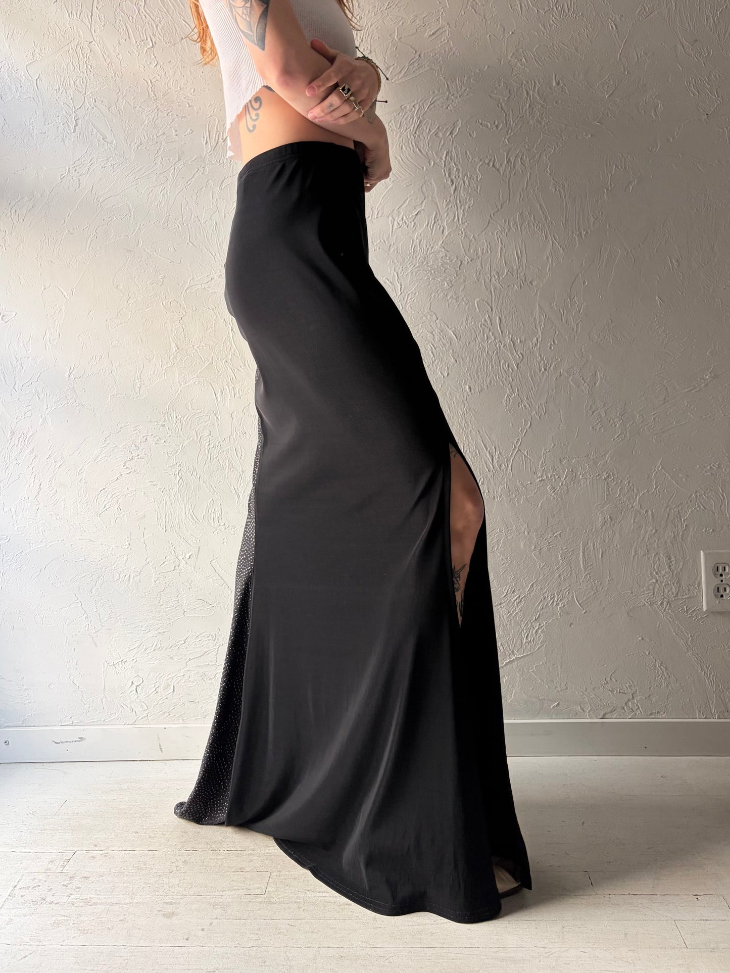 90s 'Cache' Black Slinky Maxi Skirt / Large
