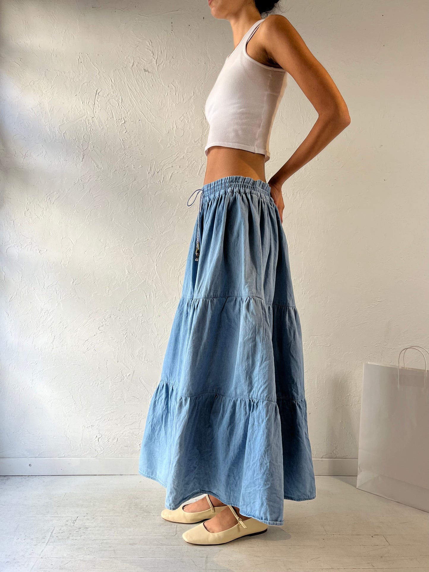 90s ‘Just Class’ Tiered Denim Maxi Skirt / Medium