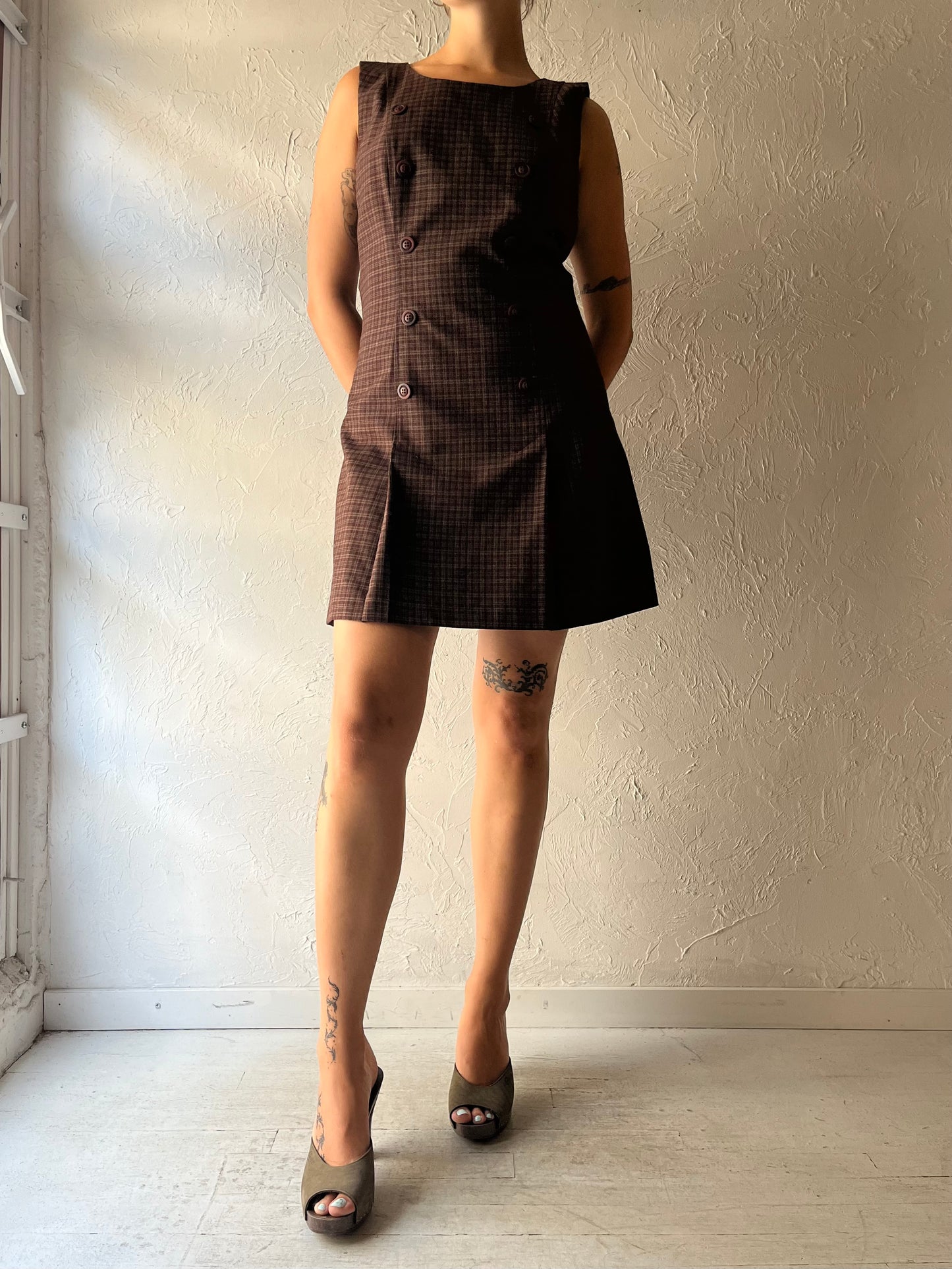 90s 'Beechers Brook' Plaid Academia Mini Dress / Medium