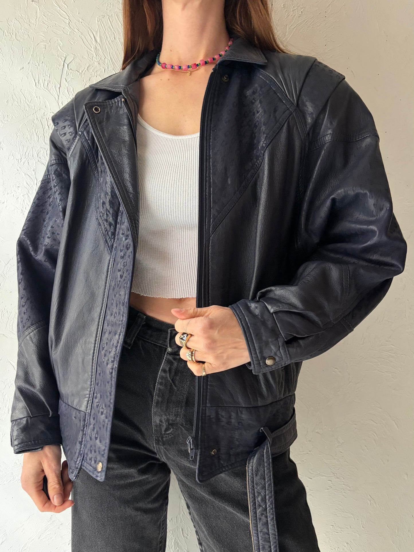 80s 'Valdor' Purple Leather Retro Streetwear Bomber Jacket / Small