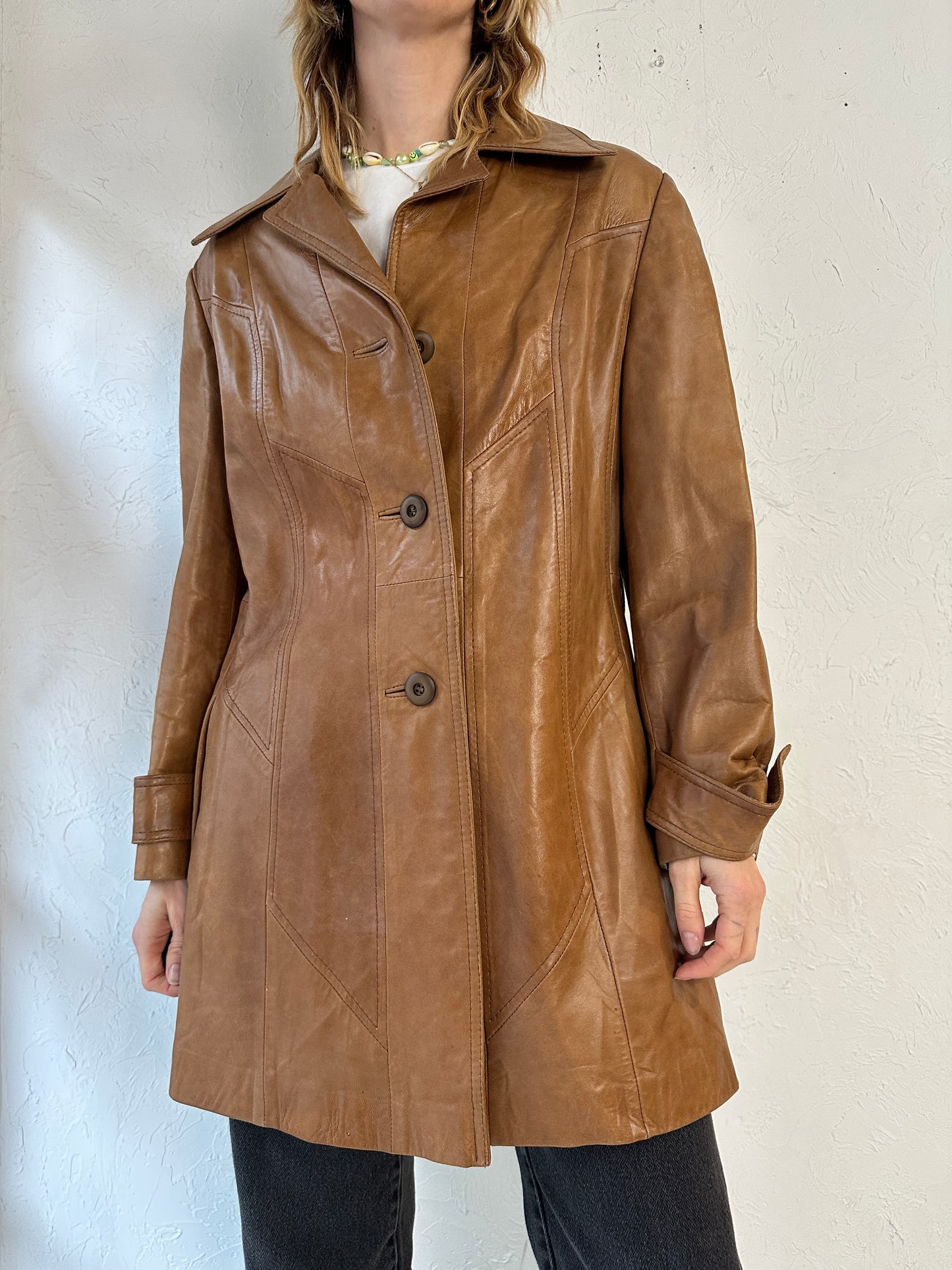90s 'Skui Gear' Brown Leather Jacket / Medium
