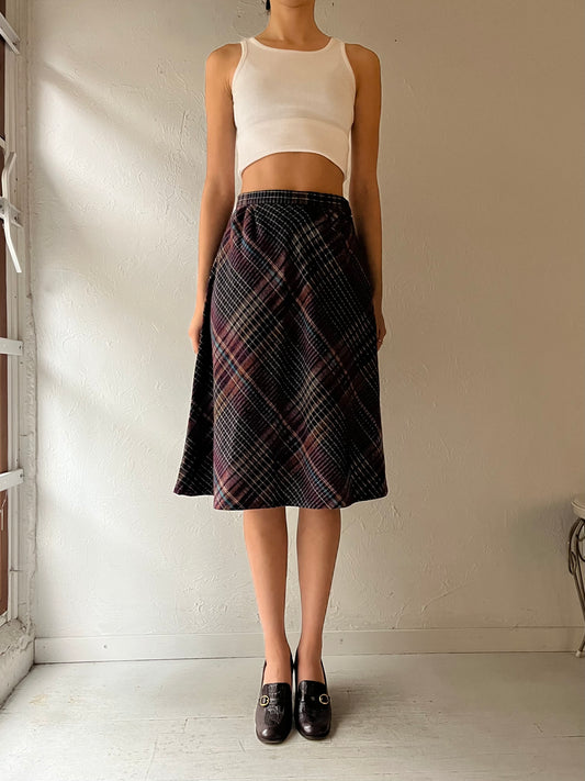 Vintage Plaid Wool Skirt / Small