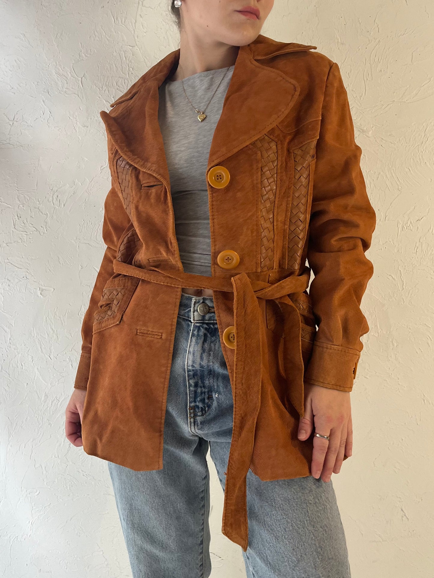 80s Orange Suede Leather Jacket / Medium