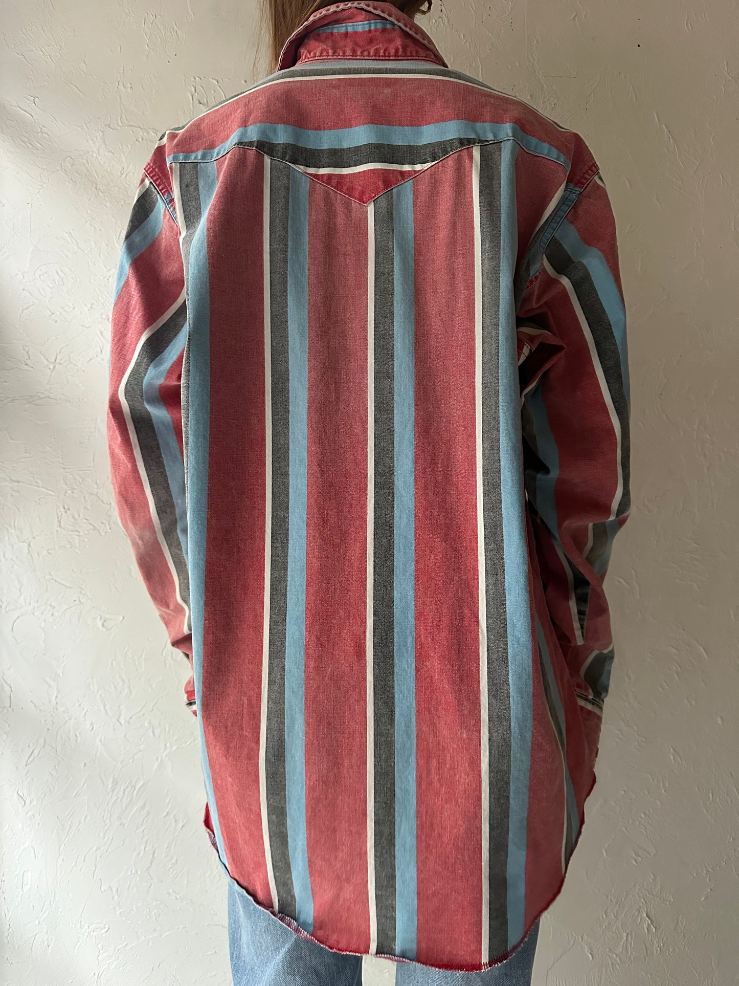 90s ‘Wrangler’ Striped Thick Cotton Western Shirt / Large