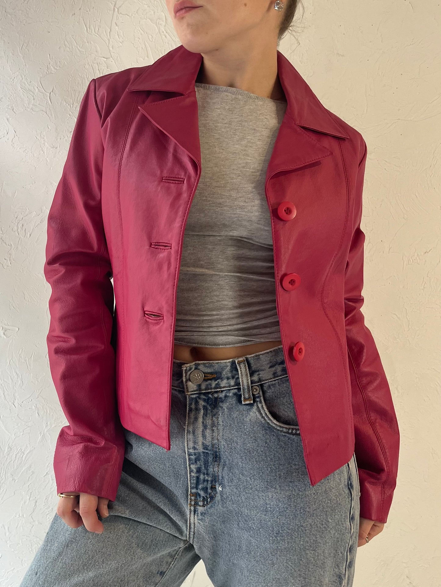 Y2k 'Wilsons' Pink Leather Jacket / Small