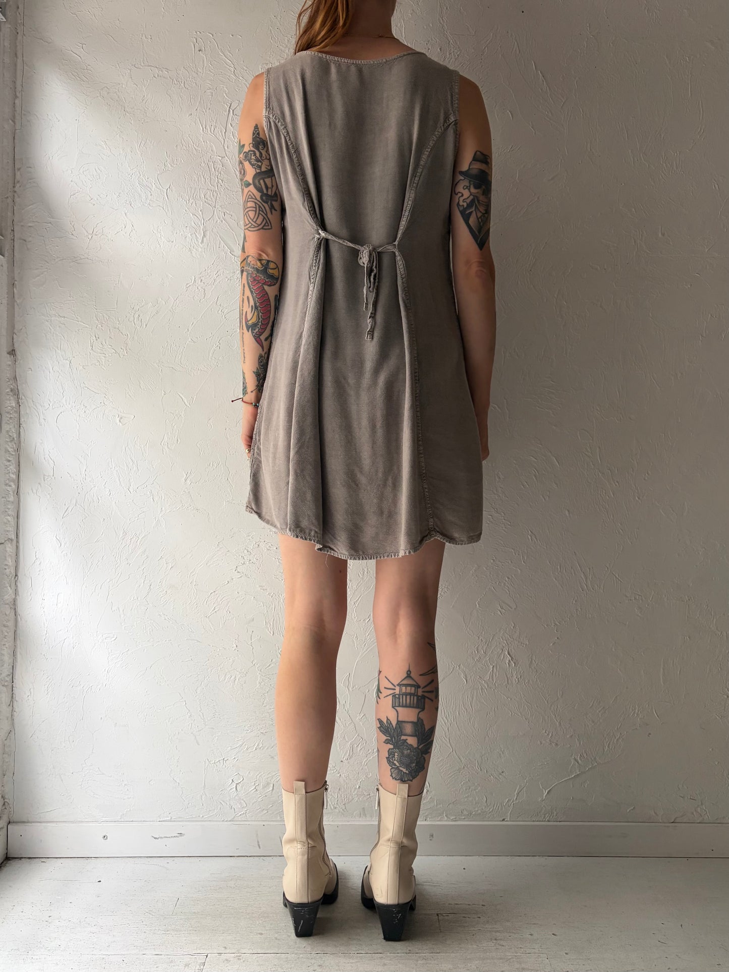 Vintage 'Flower' Gray Fairy Core Button Up Mini Dress / Small - Large