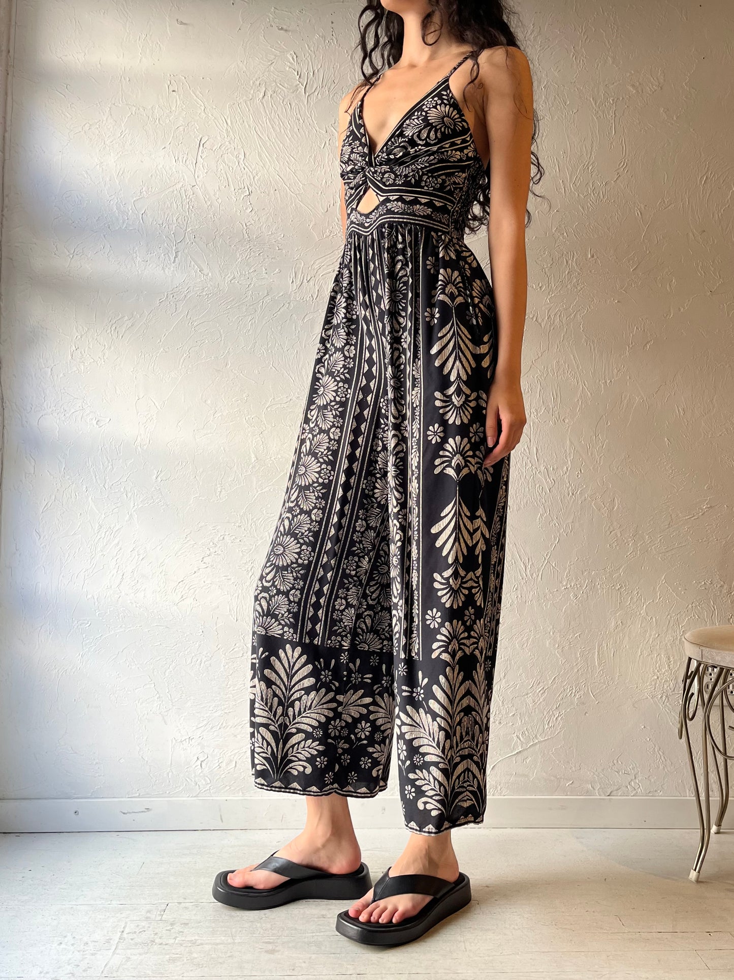 Y2k 'Angie' Floral Boho Hippie Jumpsuit / Vintage 2000s Cottagecore Summer One Piece / Small