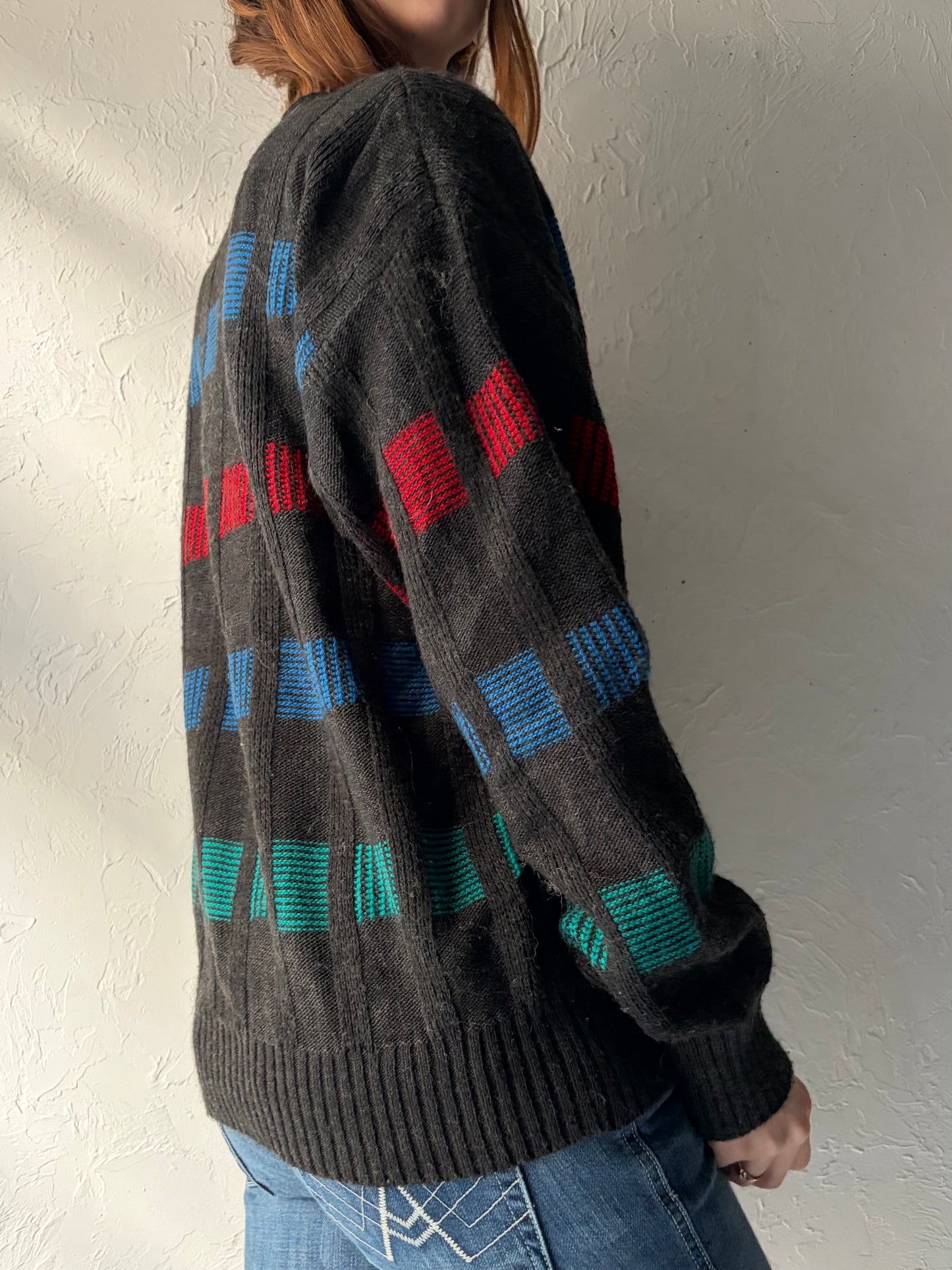 90s 'London Fog' Grey Acrylic V-Neck Sweater / Medium