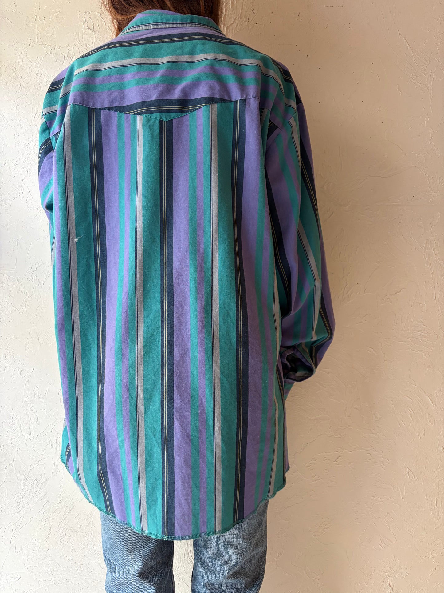Y2k 'Wrangler' Striped Pearl Snap Shirt / XL