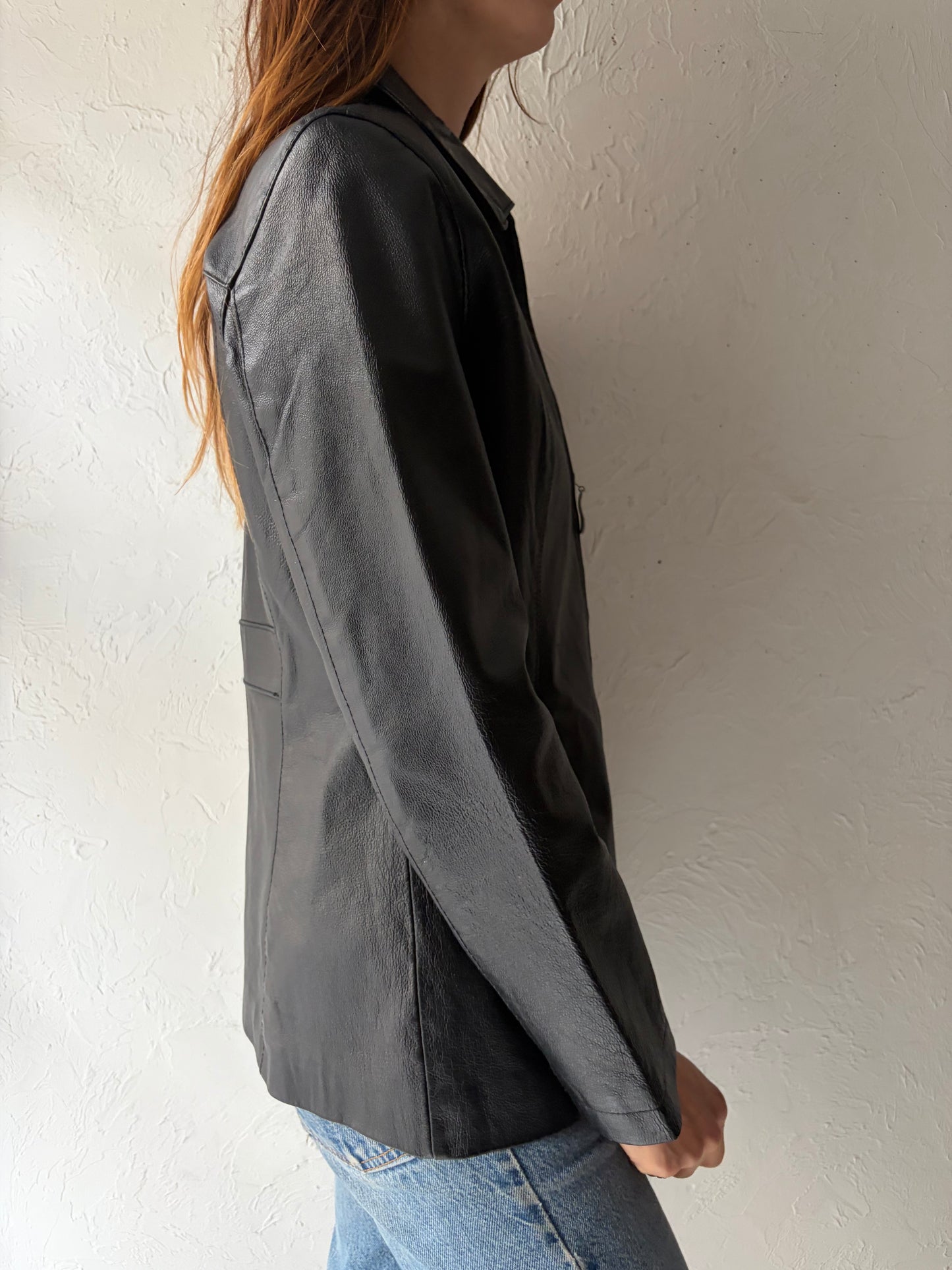 90s Black Leather jacket / Small