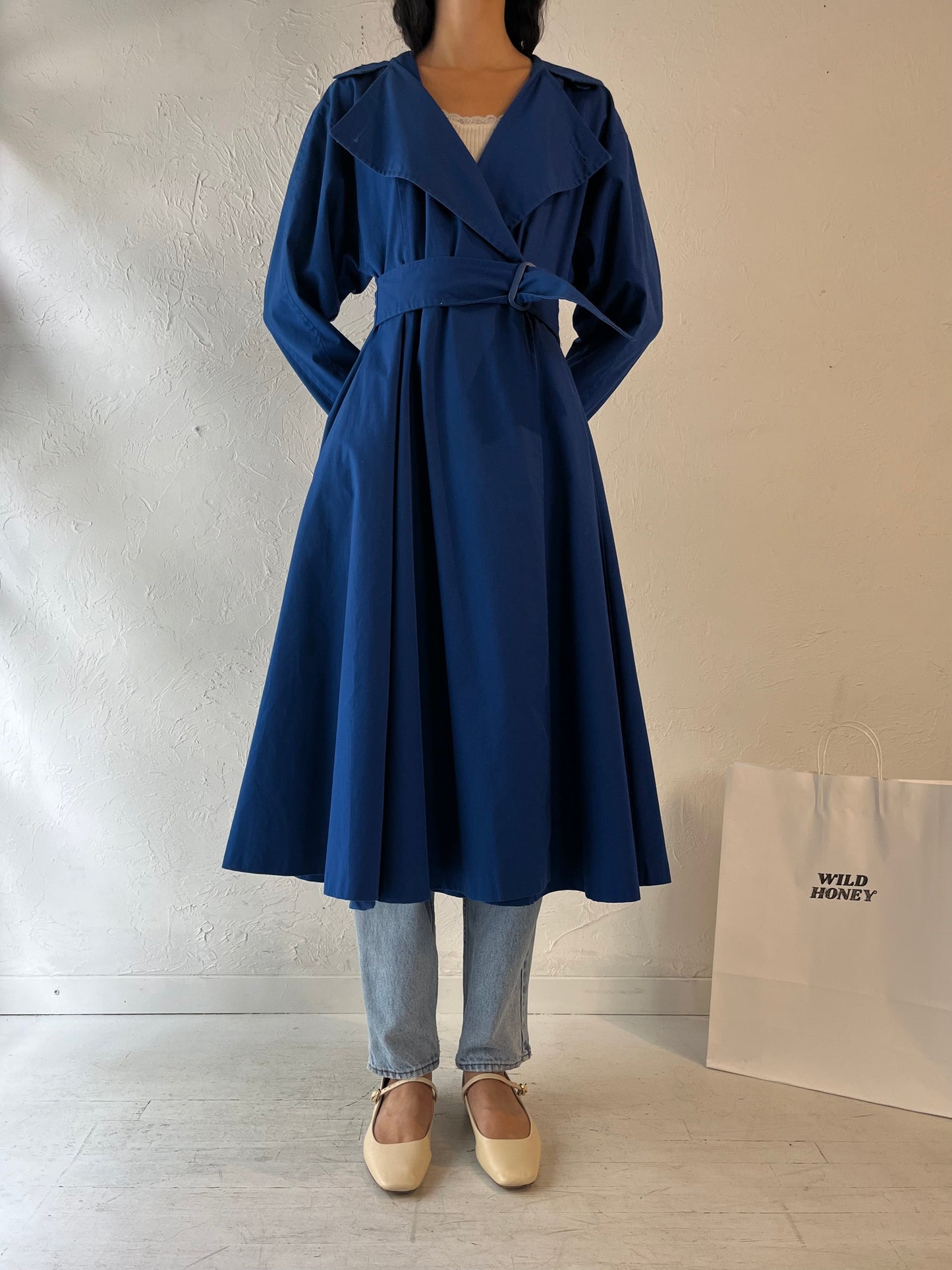 70s 'Sport Ease' Blue Hooded Trench Coat / Small