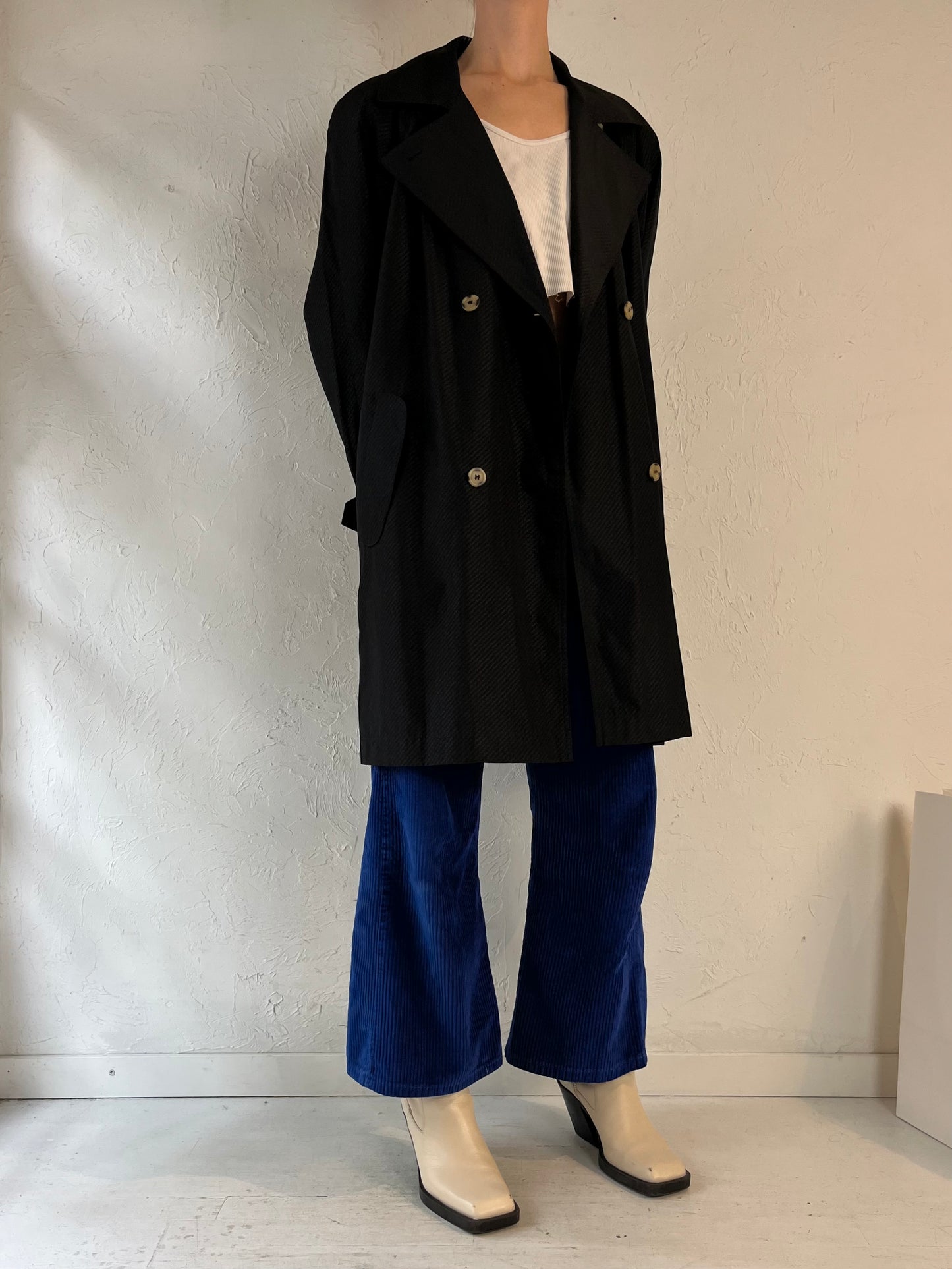 90s 'Fen nelli' Black Half Trench Coat / Medium