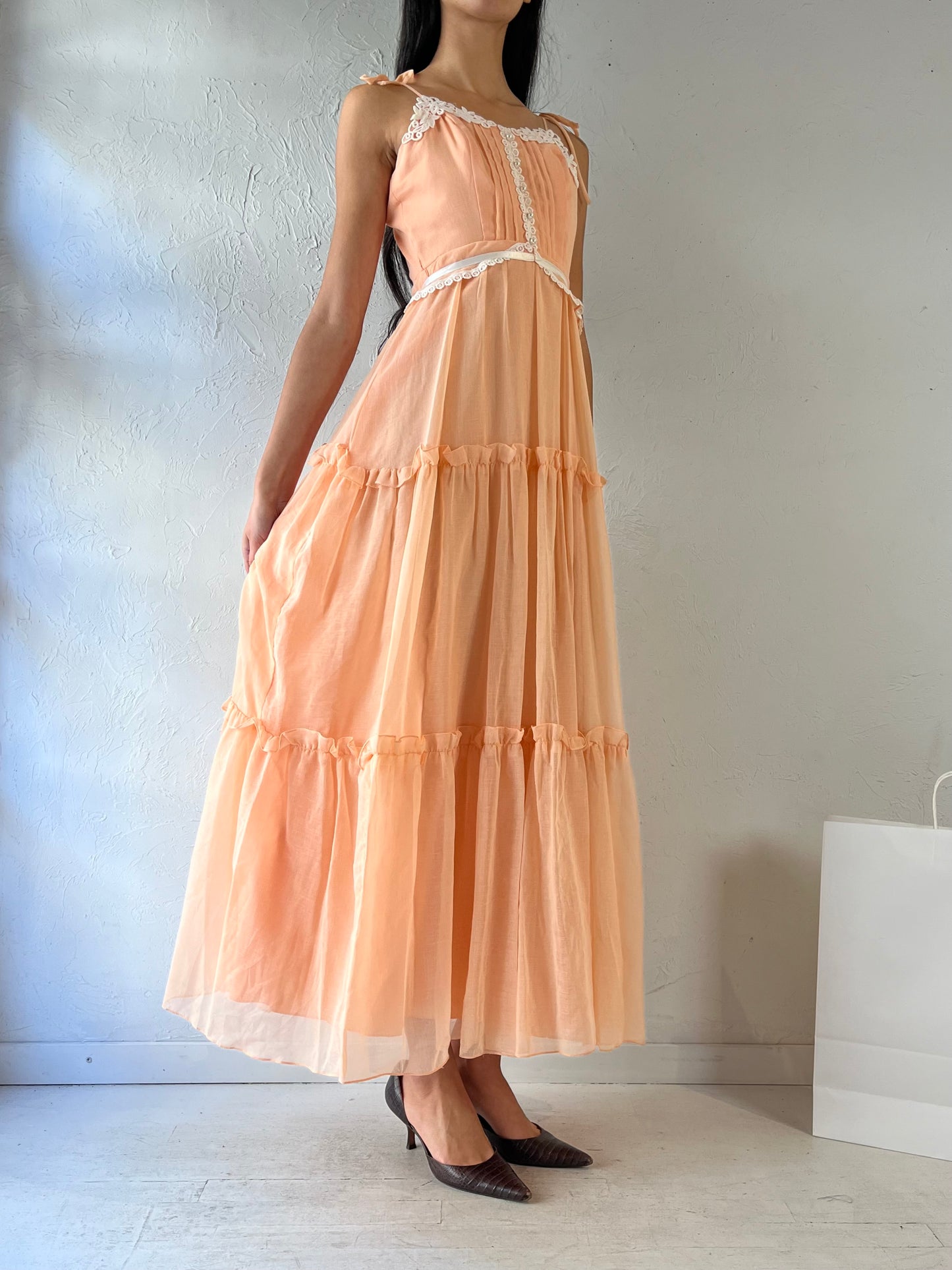 70s Handmade Tiered Prairie Dress / Small