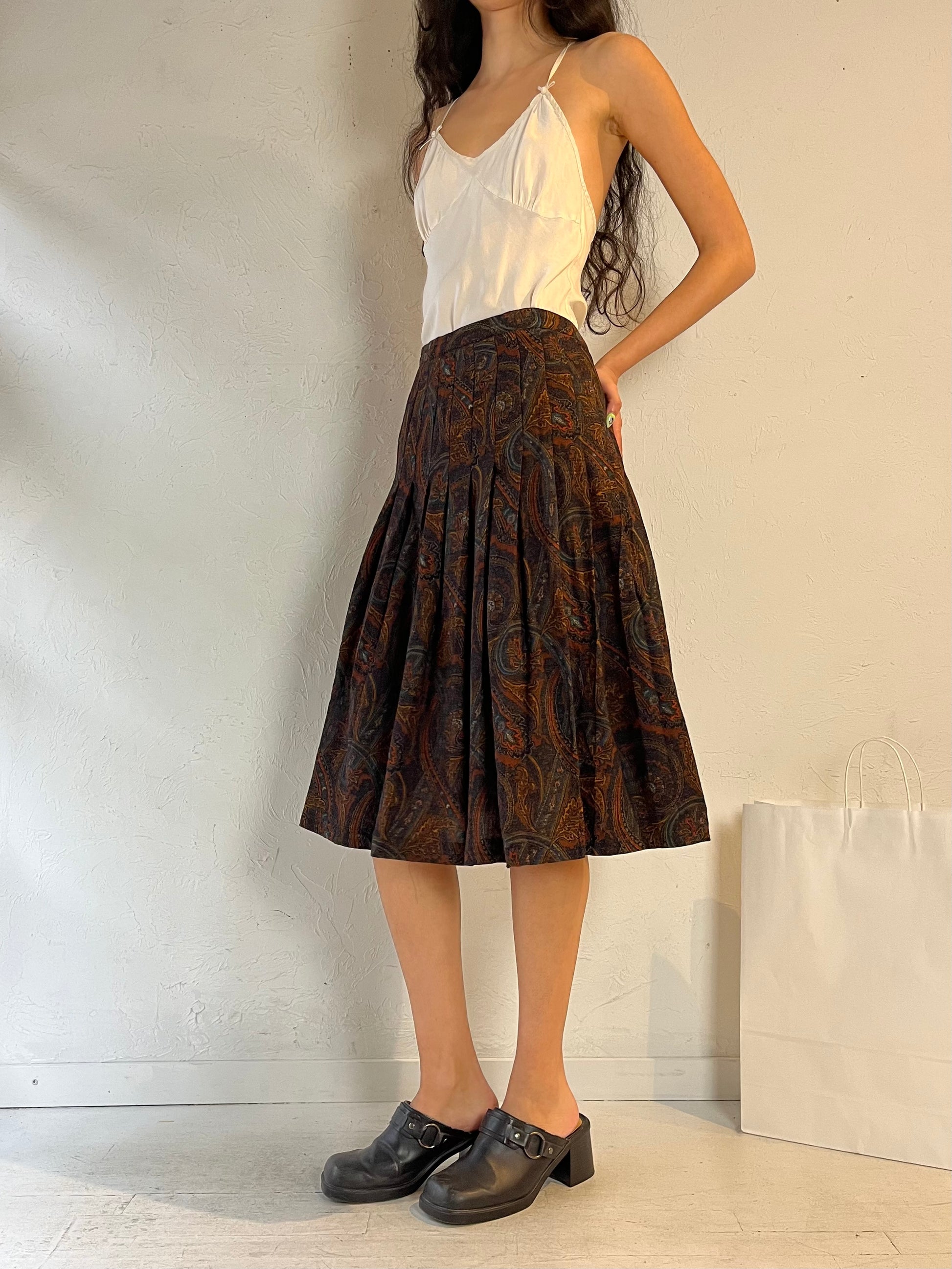 80s ‘Pisanti’ Brown Paisley Pleated Skirt / Small