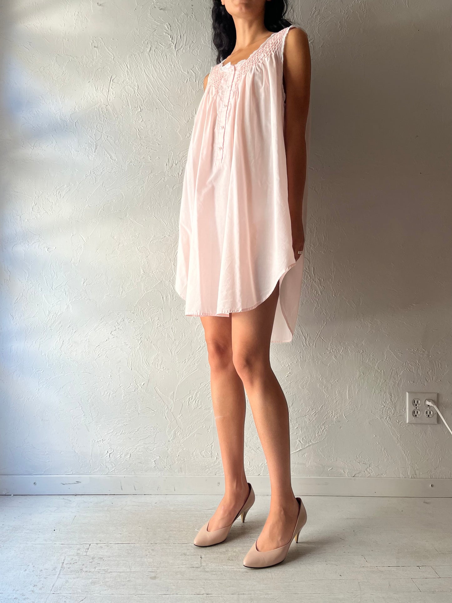 Y2k 'Quiet Moments' Pink Cotton Night Dress / XL